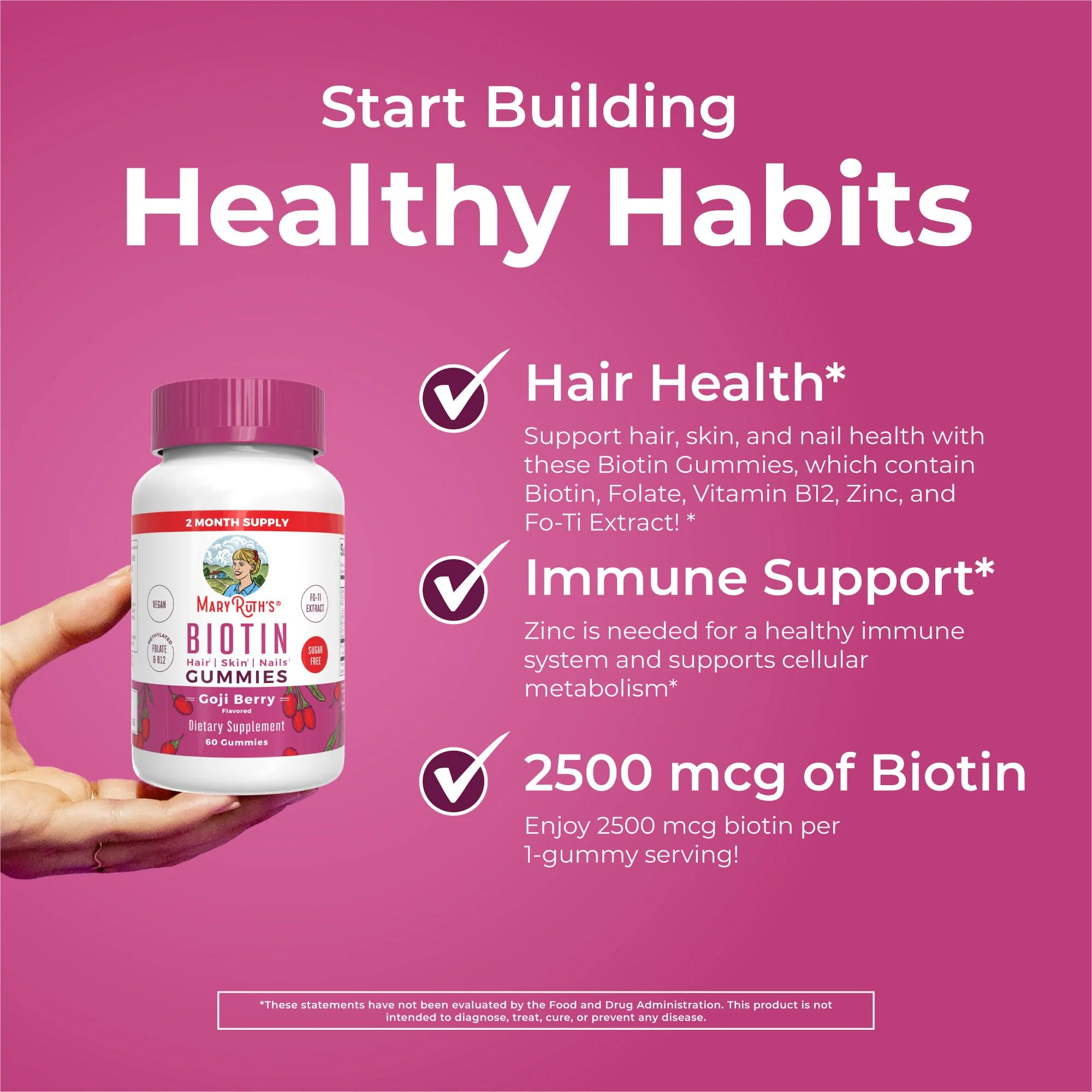 MaryRuth Organics Biotin Gummies | Sugar Free | Vegan | Non-GMO | 2,500 mcg Biotin Supplement | Hair Skin and Nails Vitamins | Hair Growth Vitamins | Hair Growth Supplement | 60 Count - Image 7