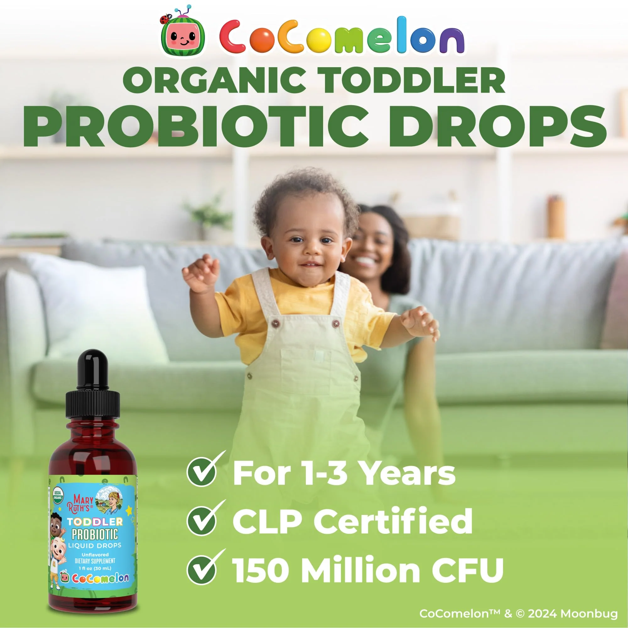 MaryRuth Organics Cocomelon Toddler Probiotic Liquid Drops | Kids Probiotics for Ages 1-3 | 5 Probiotic Strains | 150 Billion CFU Per Serving | USDA Organic | Sugar Free | Gluten Free | 1 Fl Oz - Image 6