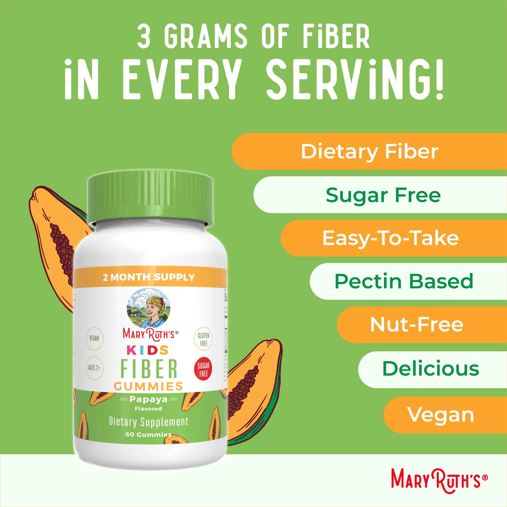 MaryRuth Organics Fiber Gummies for Kids | 2 Month Supply | Sugar Free | Soluble Fiber Supplement | Gut Health & Digestion Support | 3g Fiber per Gummy | Vegan | 60 Count - Image 4