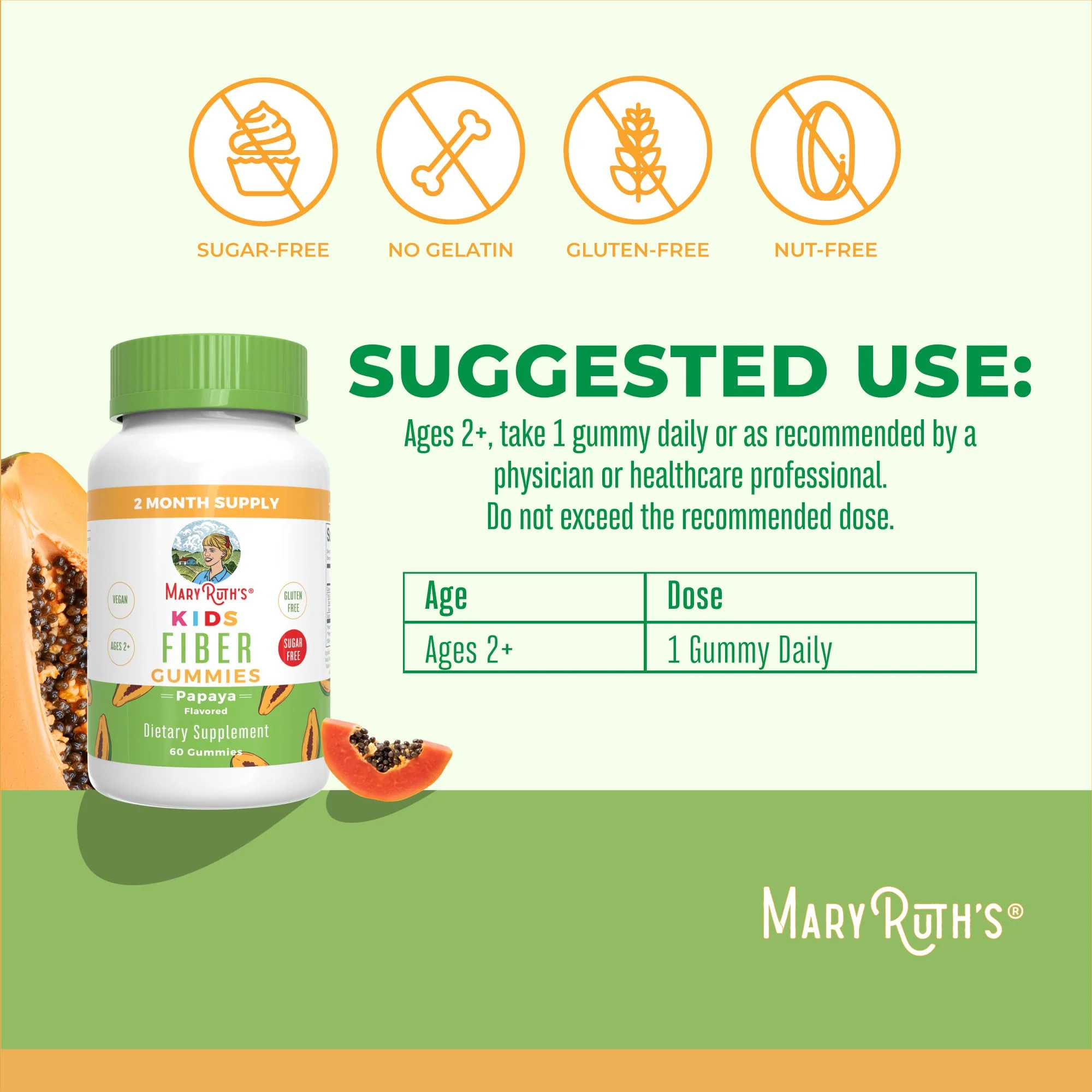 MaryRuth Organics Fiber Gummies for Kids | 2 Month Supply | Sugar Free | Soluble Fiber Supplement | Gut Health & Digestion Support | 3g Fiber per Gummy | Vegan | 60 Count - Image 9