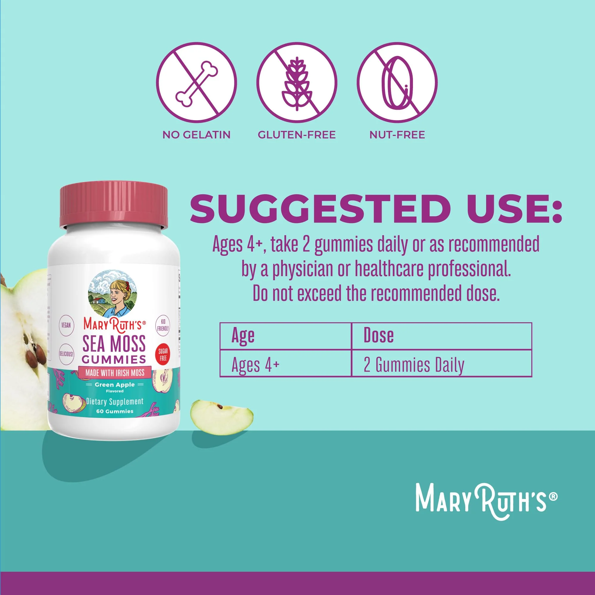 MaryRuth Organics Gummies Sugar Free Made with Irish Sea Moss for Gut Health and Immune Support Formulated for Adults and Kids Ages 4+ Vegan Non-GMO Gluten Free | 60 Count - Image 8