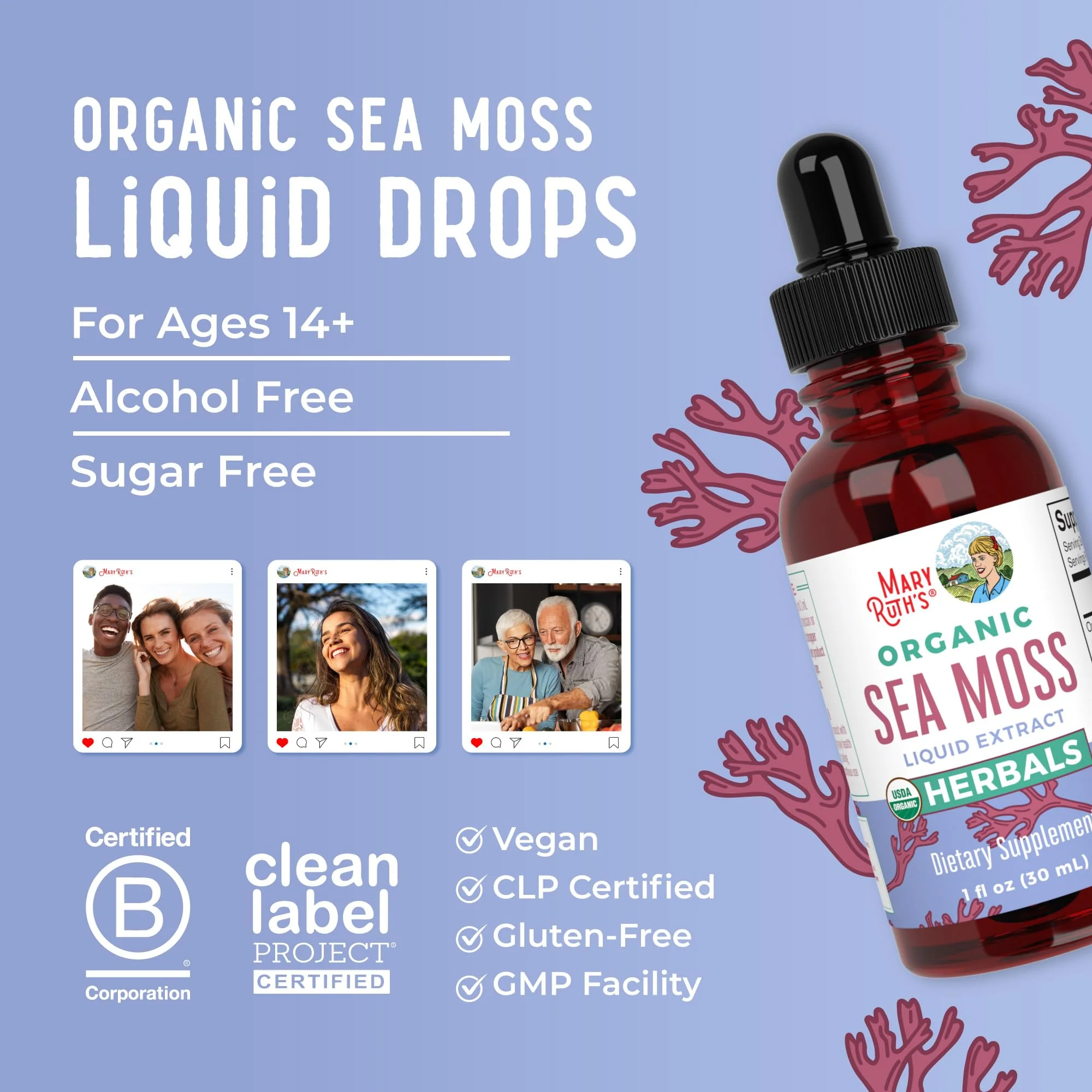 MaryRuth Organics Irish Sea Moss Liquid Drops | Chondrus Crispus | Wild Harvested | Organic Irish Moss Formulated for Adults & Kids Ages 14+ | Unflavored | Sugar Free | Vegan | Non-GMO | 1 Fl Oz - Image 3