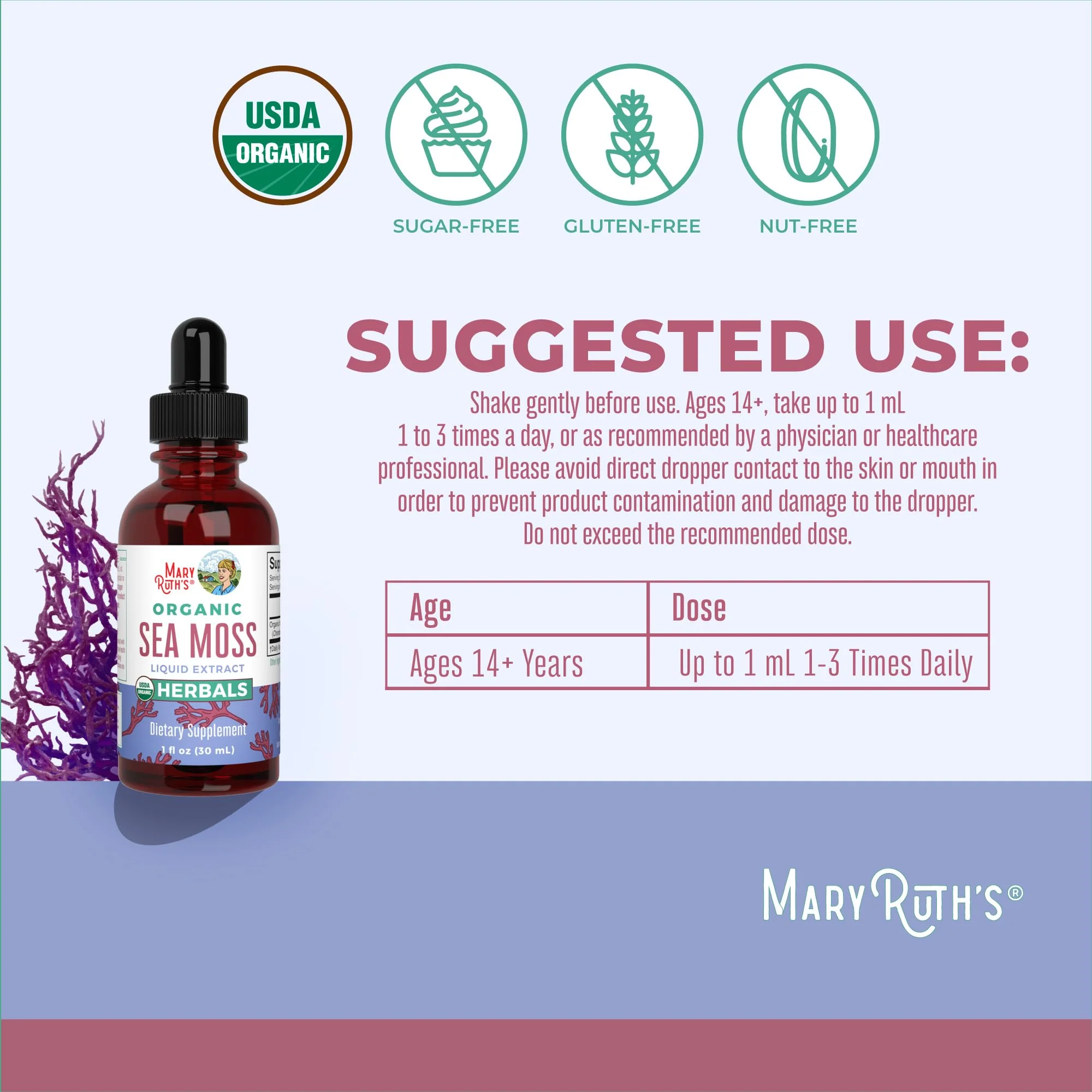 MaryRuth Organics Irish Sea Moss Liquid Drops | Chondrus Crispus | Wild Harvested | Organic Irish Moss Formulated for Adults & Kids Ages 14+ | Unflavored | Sugar Free | Vegan | Non-GMO | 1 Fl Oz - Image 8