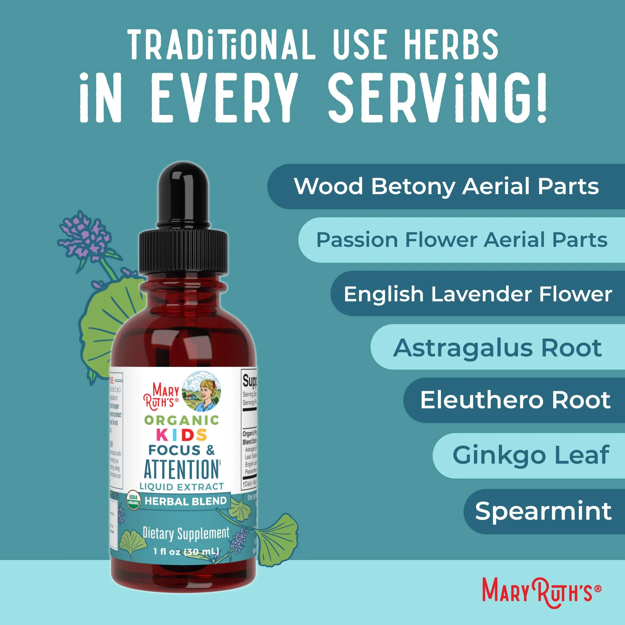 MaryRuth Organics Kids Focus & Attention Drops | USDA Organic Drops | Ginkgo Biloba | Rhodiola Root & Licorice Root | Adaptogenic | Calm | Vegan | Non-GMO | Gluten Free | 30 Servings - Image 4