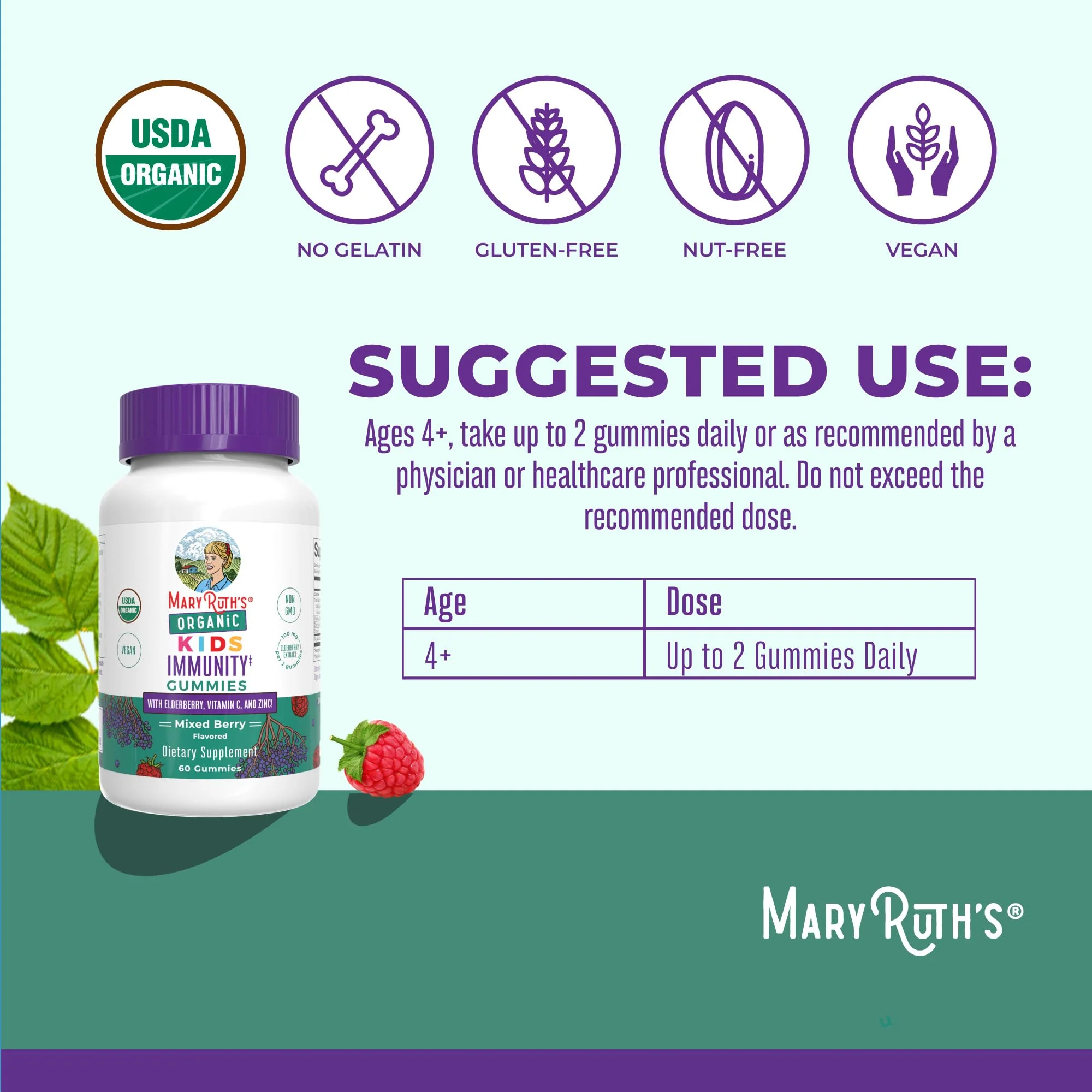 MaryRuth Organics Kids Immune Support Gummies | USDA Organic | Vitamin C, Zinc, and Elderberry Gummies for Kids| Immune Support for Ages 4+ | Vegan | Non-GMO | Gluten Free | 60 Count - Image 8