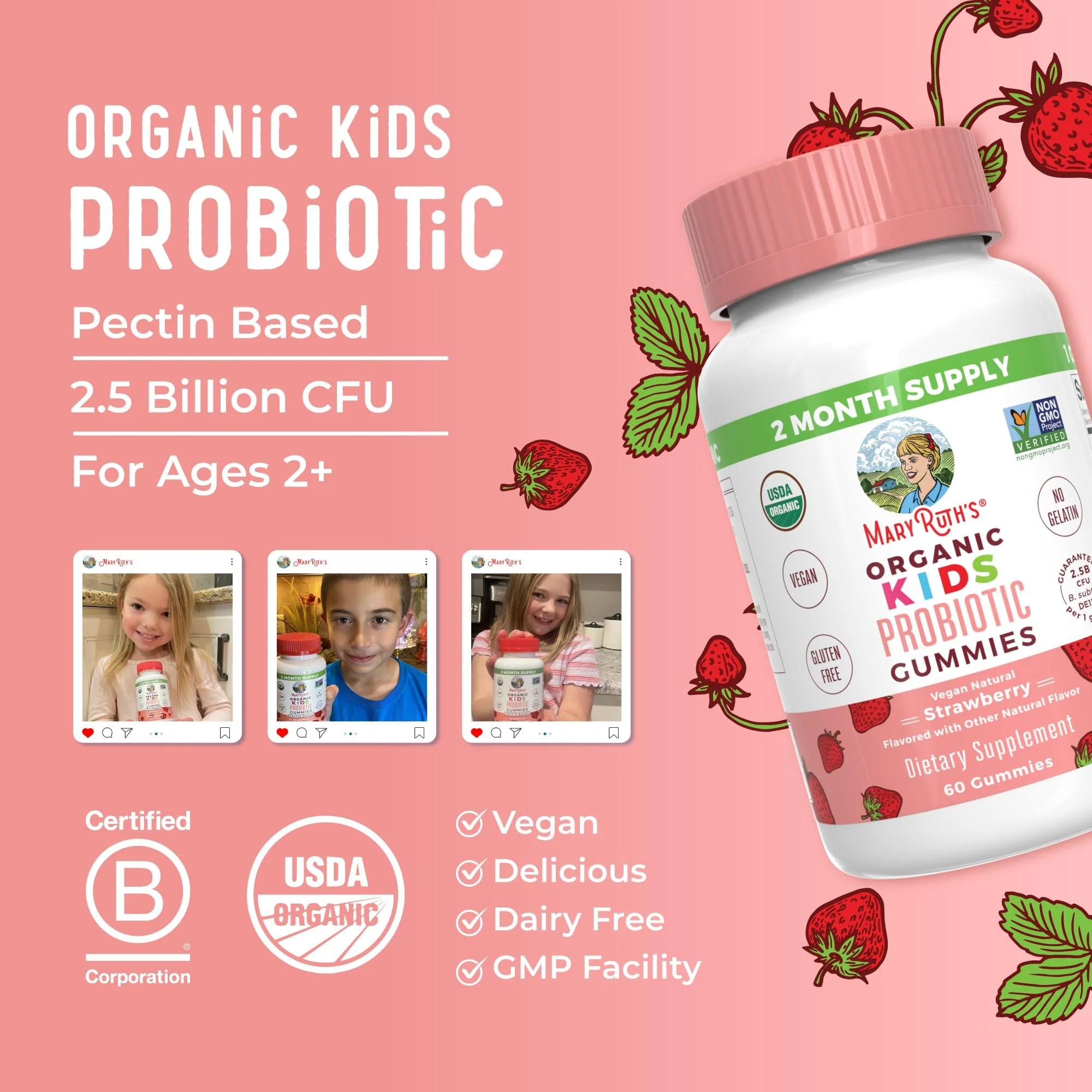MaryRuth Organics Kids Probiotics for Digestive Health | USDA Probiotic Gummies | 2 Month Supply | Kids Probiotics | Immune Support | Gut Health Supplement | Vegan | Non-GMO | Gluten Free | 60 Count - Image 4