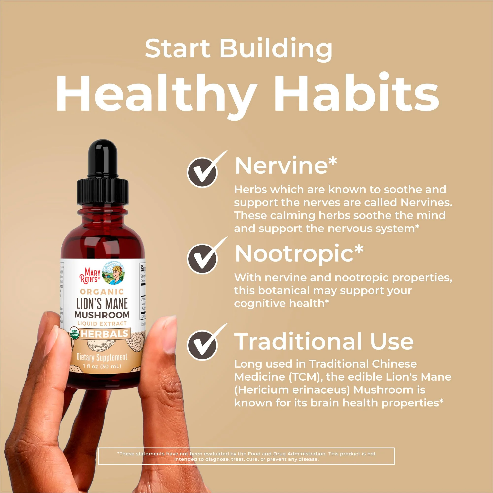 MaryRuth Organics Lions Mane Mushroom Supplement, Up to 1 Month Supply, Nootropic USDA Organic Lions Mane Extract Nervine Herbal Liquid Drops, Brain Health Non-GMO Vegan Alcohol Free Tincture, 1 Fl Oz - Image 6