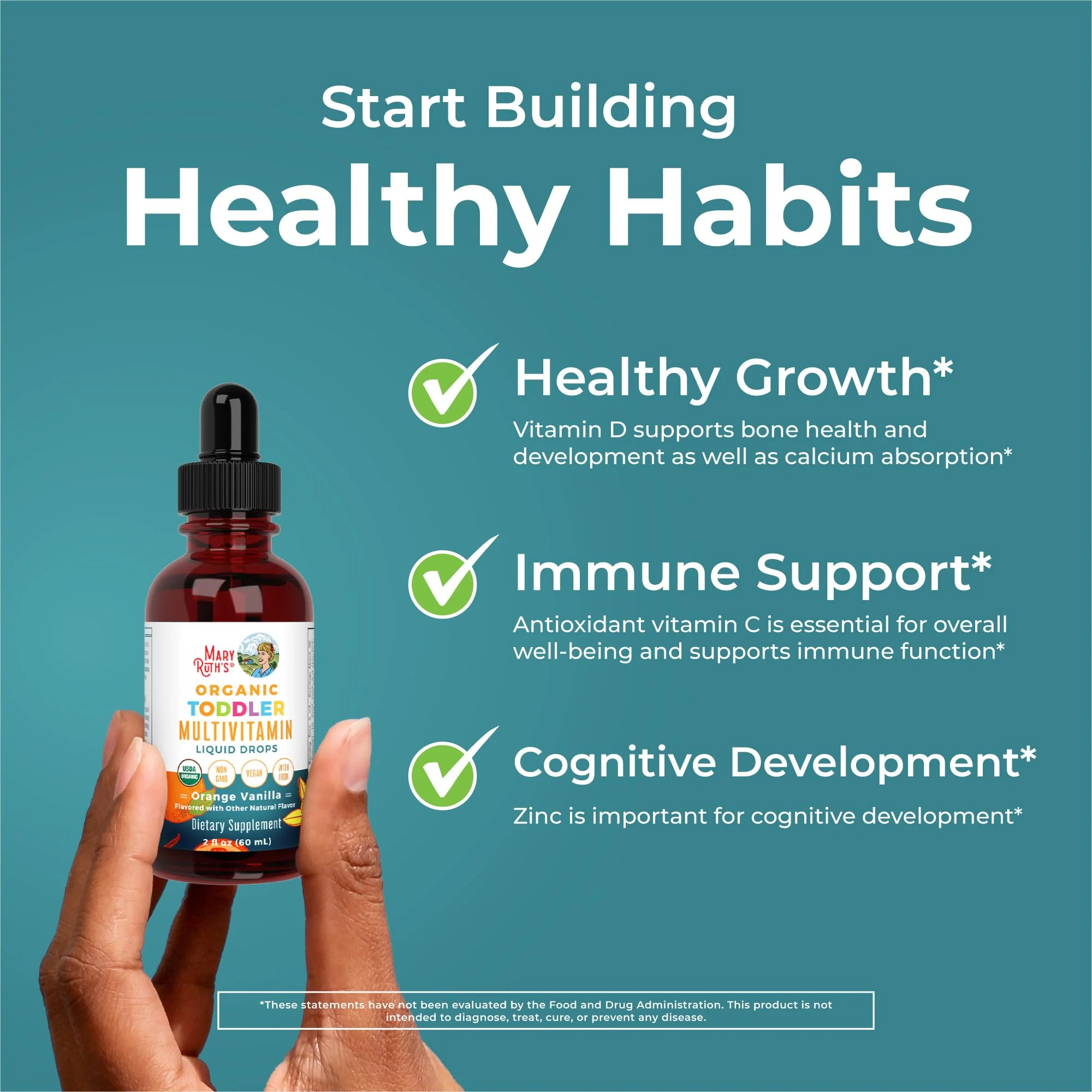 MaryRuth Organics Multivitamin & Multimineral with Iron for Toddlers | USDA Organic | Sugar Free | Multivitamin Liquid Drops for Kids Ages 1-3 | Immune Support | Vegan | Non-GMO | 2 Fl Oz - Image 6