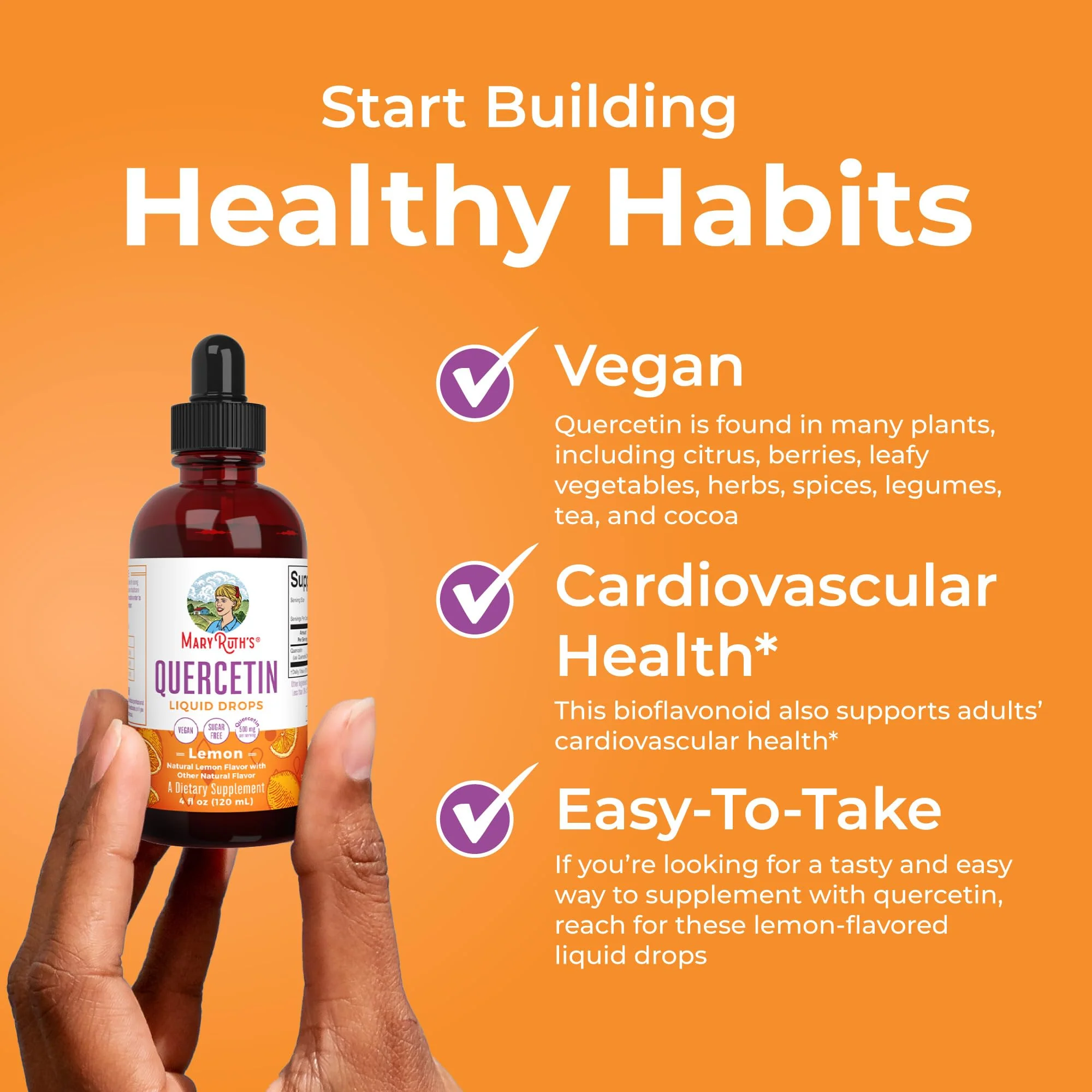 MaryRuth Organics Quercetin Liquid Drops | Sugar Free | 500mg for Adults 18 & Over | Cardiovascular Health for Adults | Bioflavonoid | Vegan | Non-GMO | Gluten Free | 4 Fl Oz - Image 6