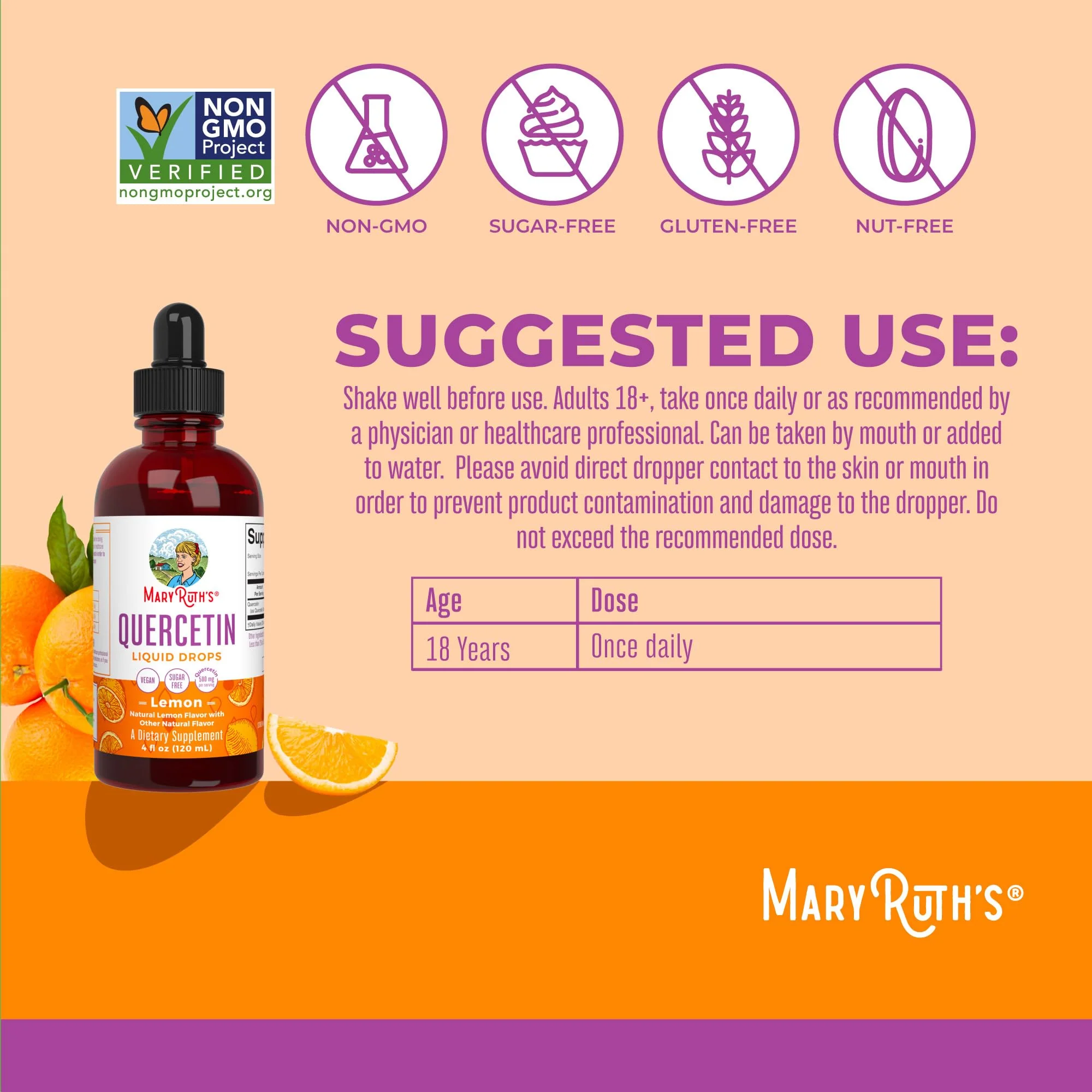 MaryRuth Organics Quercetin Liquid Drops | Sugar Free | 500mg for Adults 18 & Over | Cardiovascular Health for Adults | Bioflavonoid | Vegan | Non-GMO | Gluten Free | 4 Fl Oz - Image 8