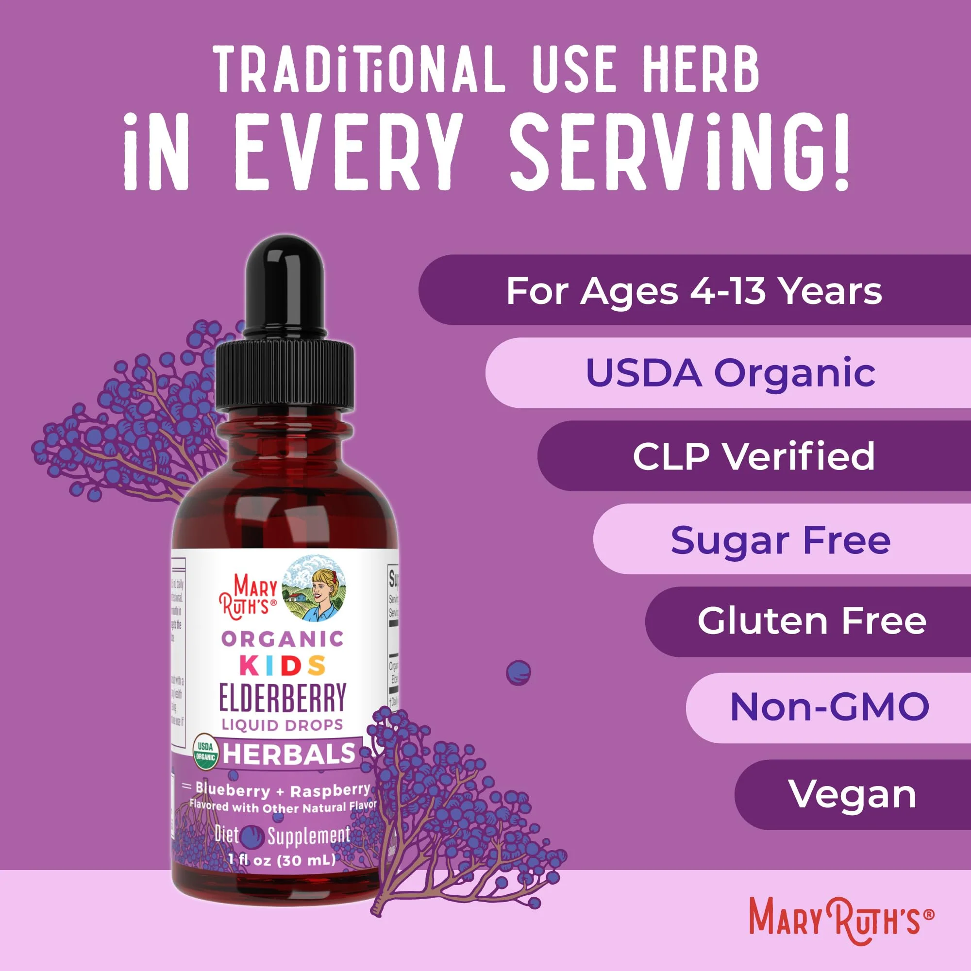 MaryRuth Organics USDA Organic Elderberry Liquid Drops for Kids | Vegan Elderberry Extract Organic Glycerin | Immune Support Supplement | Overall Health | Formulated for Ages 4-13 | 1oz - Image 5