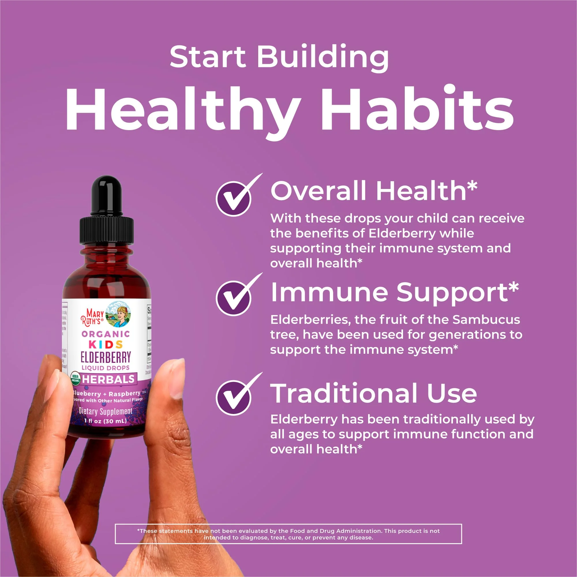 MaryRuth Organics USDA Organic Elderberry Liquid Drops for Kids | Vegan Elderberry Extract Organic Glycerin | Immune Support Supplement | Overall Health | Formulated for Ages 4-13 | 1oz - Image 7