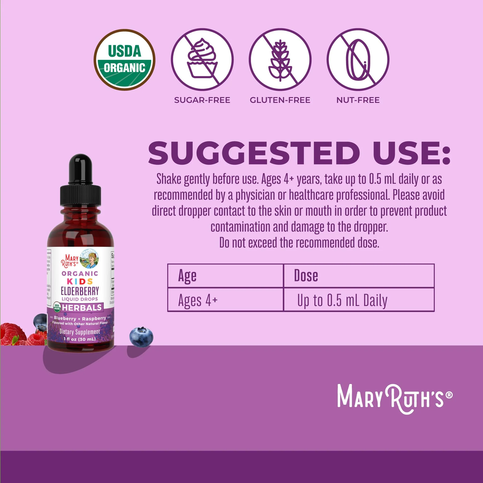 MaryRuth Organics USDA Organic Elderberry Liquid Drops for Kids | Vegan Elderberry Extract Organic Glycerin | Immune Support Supplement | Overall Health | Formulated for Ages 4-13 | 1oz - Image 9