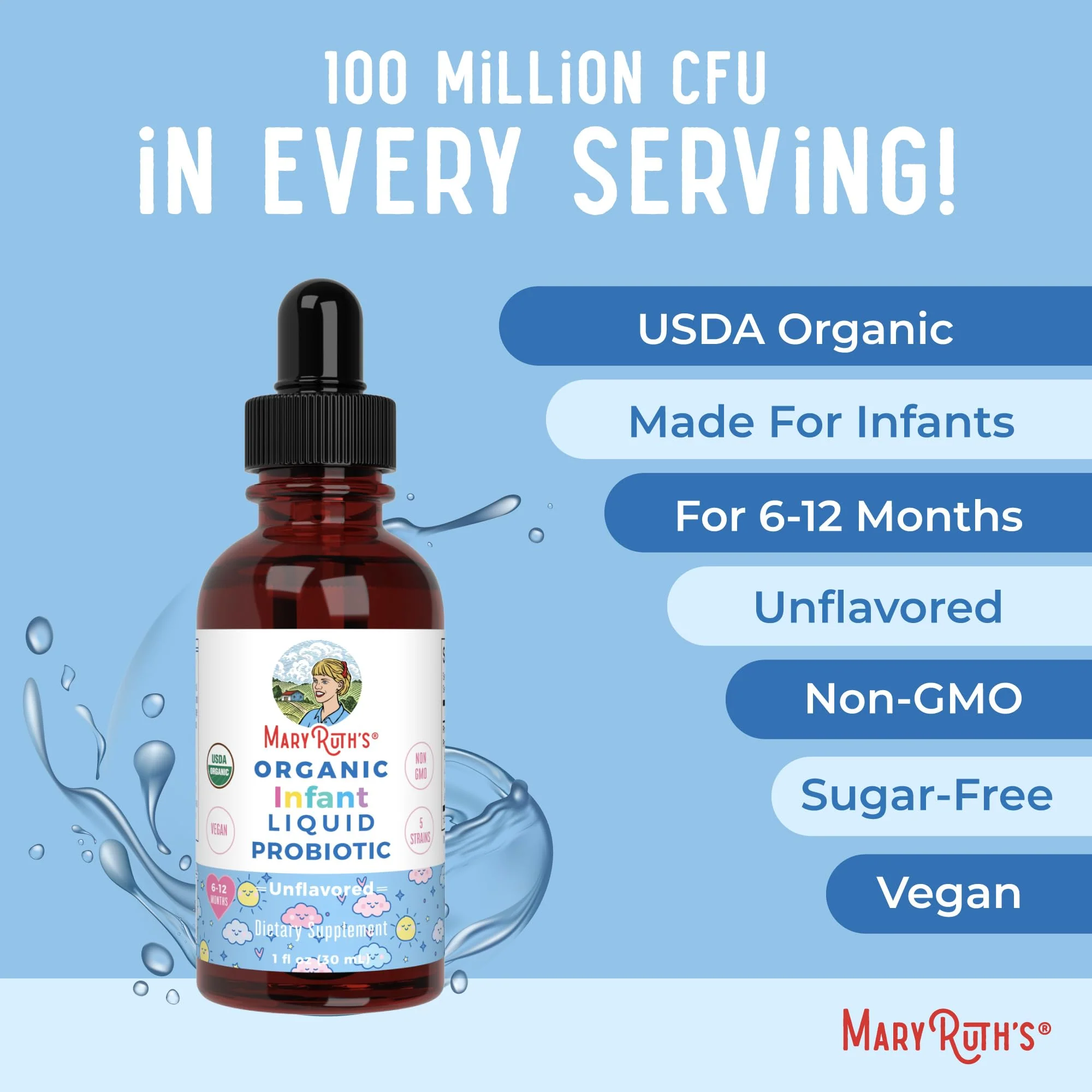 MaryRuth Organics USDA Organic Infant Liquid Probiotic Drops | Baby Essentials | Probiotics for Infants | Baby Probiotic Drops | Proprietary Probiotic Blend | Vegan | Non GMO | 125 Servings - Image 5