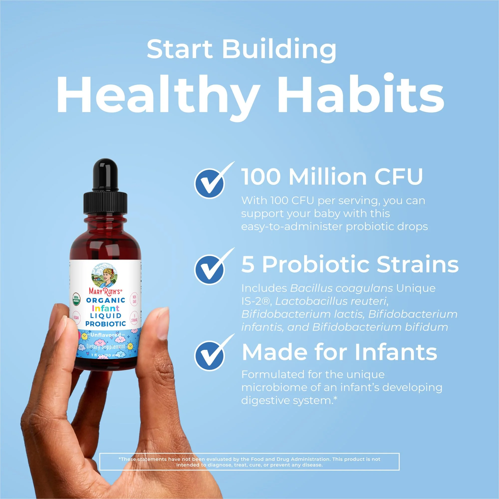 MaryRuth Organics USDA Organic Infant Liquid Probiotic Drops | Baby Essentials | Probiotics for Infants | Baby Probiotic Drops | Proprietary Probiotic Blend | Vegan | Non GMO | 125 Servings - Image 7