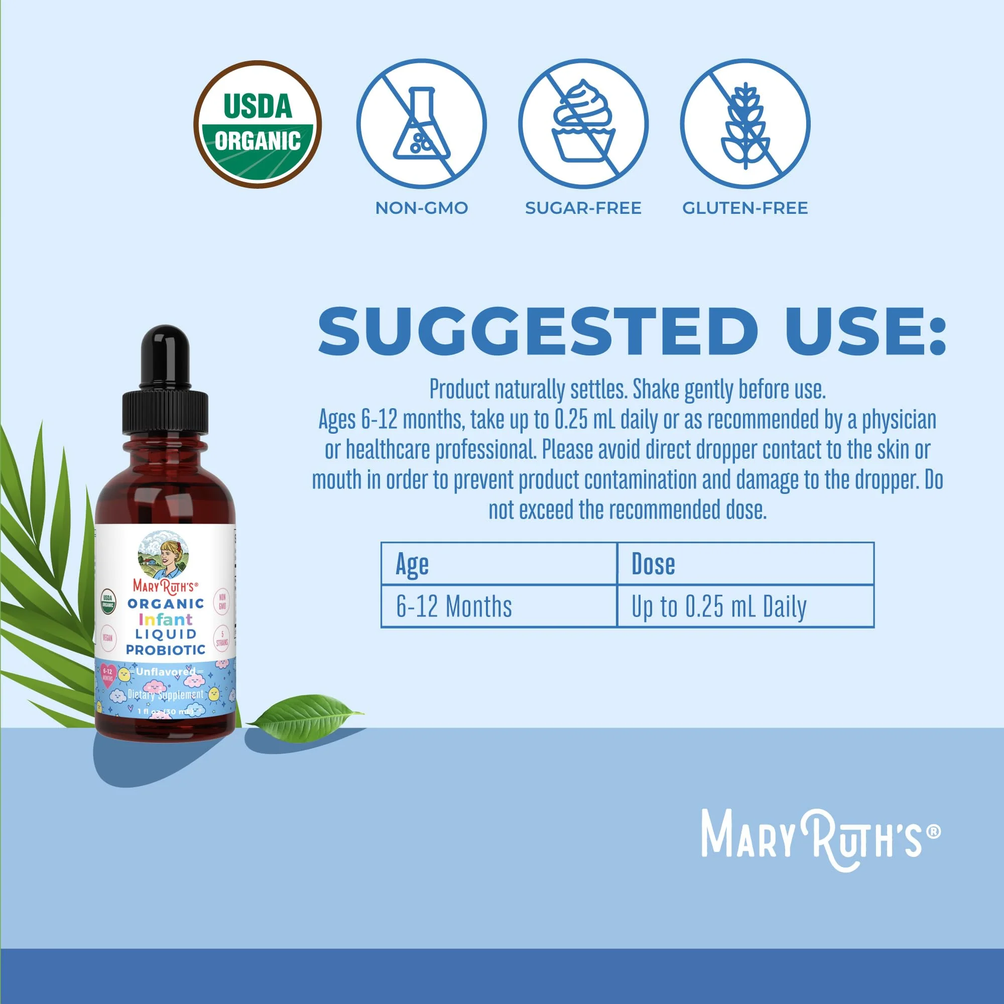 MaryRuth Organics USDA Organic Infant Liquid Probiotic Drops | Baby Essentials | Probiotics for Infants | Baby Probiotic Drops | Proprietary Probiotic Blend | Vegan | Non GMO | 125 Servings - Image 9