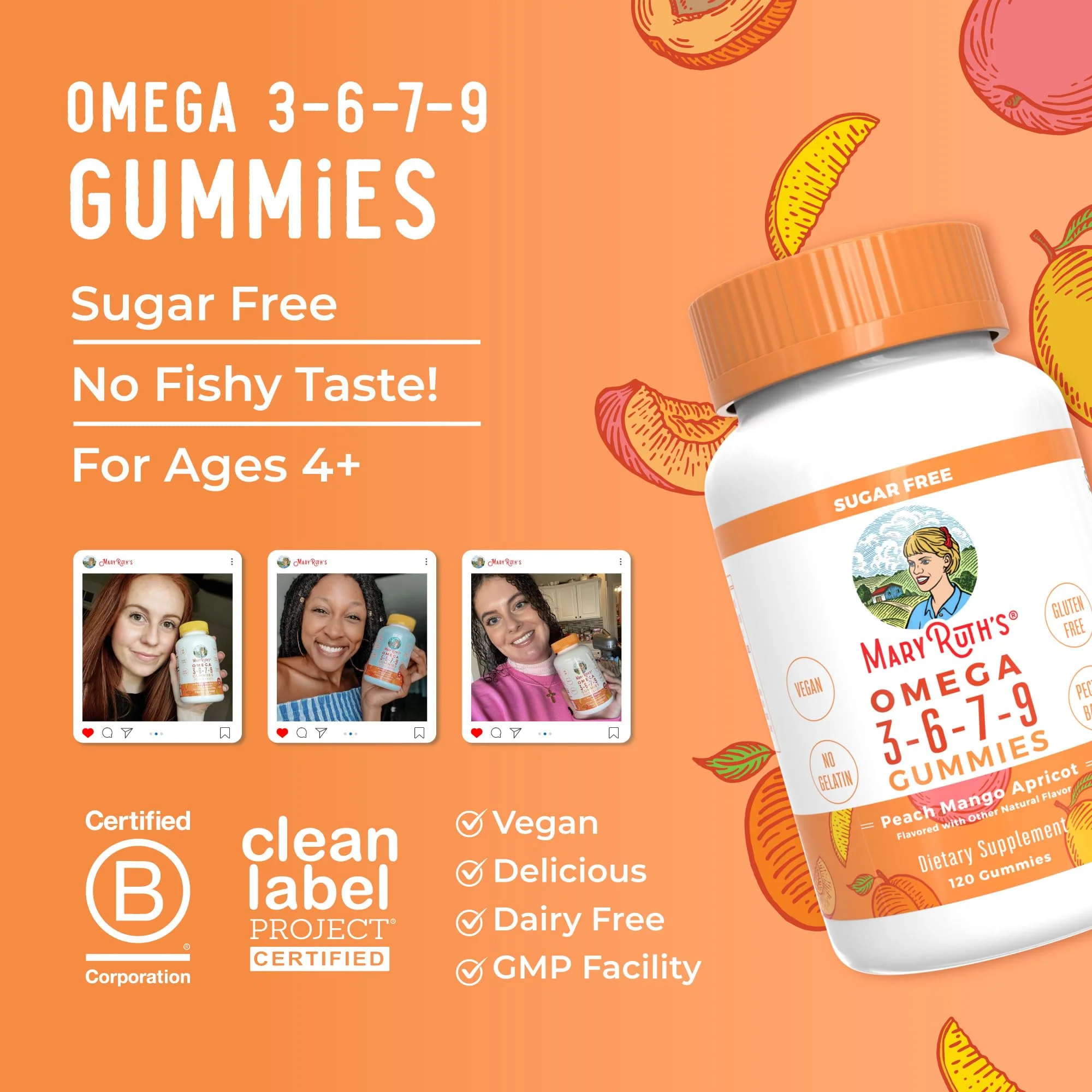 MaryRuth Organics Vegan Omega 3 6 7 9 Gummies | Up to 4 Month Supply | Omega 3 Supplement with Flaxseed Oil | Omega 3 Gummies | No Fish Taste | Non-GMO | 120 Count - Image 4