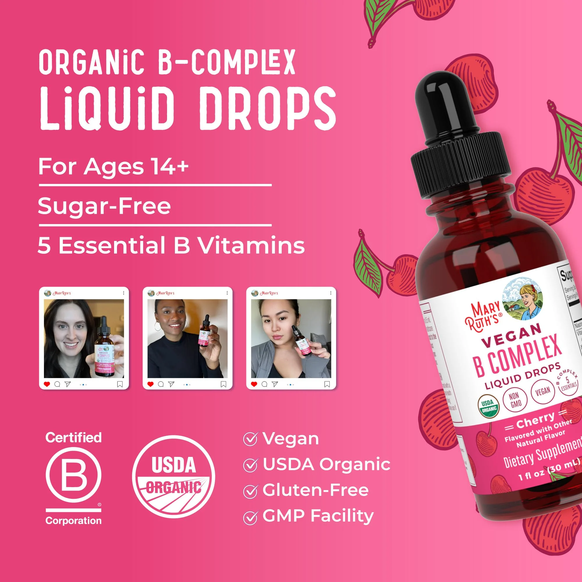 MaryRuth Organics Vitamin B Complex | B Vitamins Complex | Biotin | Vitamin B12 | Niacin | Folate | Metabolic Support Supplement | Vegan | USDA Organic | Non-GMO | Gluten Free | 2 Month Supply - Image 3