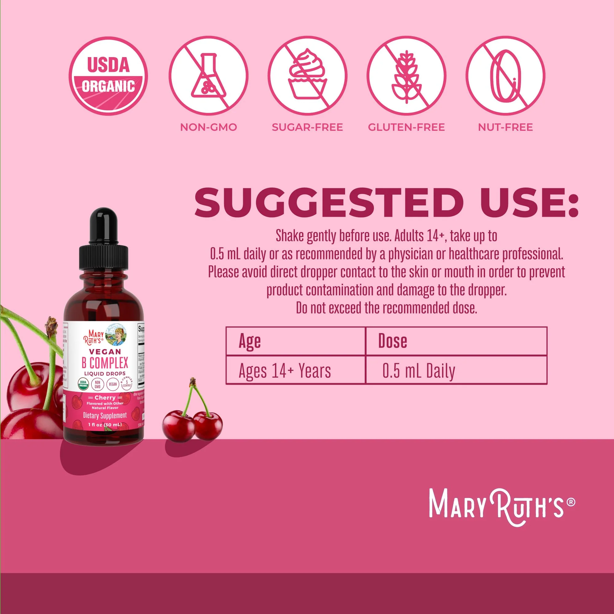 MaryRuth Organics Vitamin B Complex | B Vitamins Complex | Biotin | Vitamin B12 | Niacin | Folate | Metabolic Support Supplement | Vegan | USDA Organic | Non-GMO | Gluten Free | 2 Month Supply - Image 8