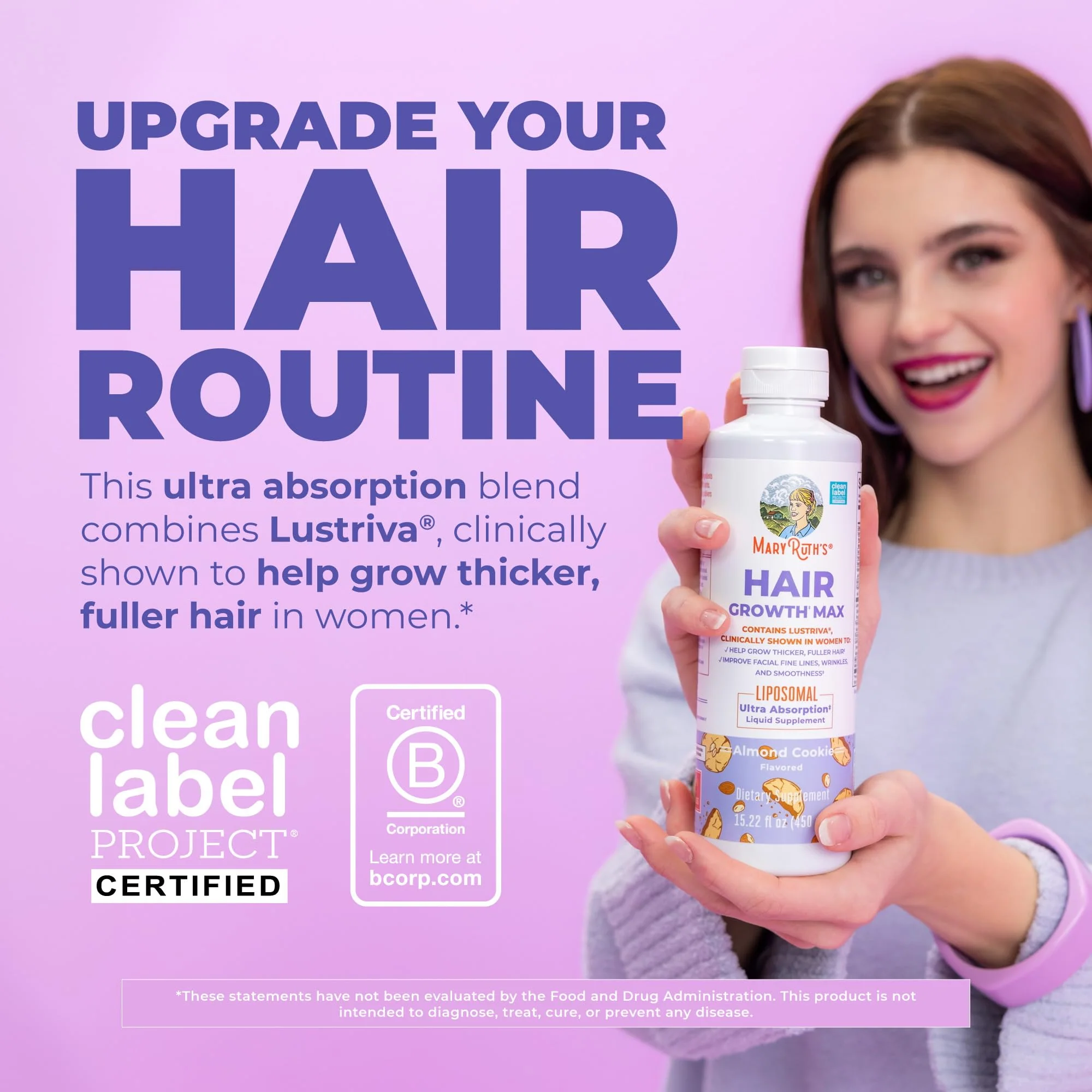 MaryRuth Organics Women's Hair Growth MAX Liposomal | with Lustriva® + Biotin 10000mcg + Pumpkin Seed Oil | Thicker Hair | Hair Care | Wrinkles, Fine Lines, Skin Care | Ages 18+ | 15.22 Fl Oz - Image 10