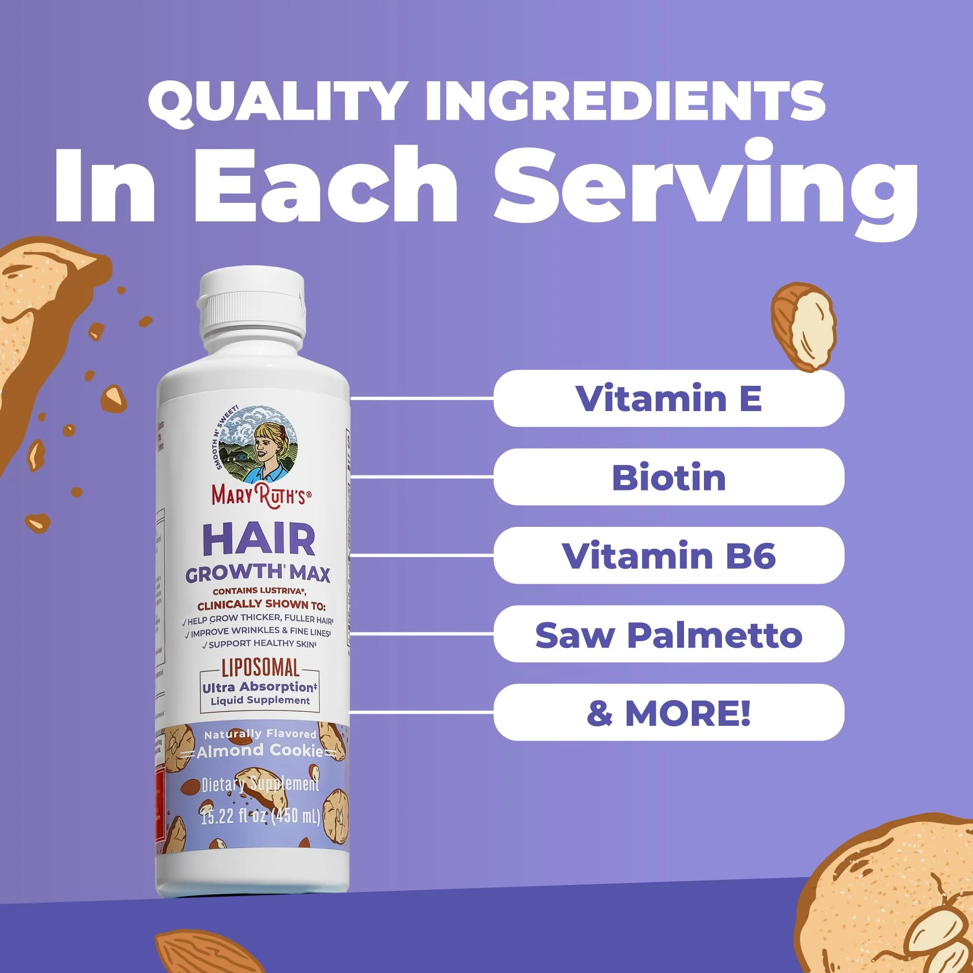 MaryRuth Organics Women's Hair Growth MAX Liposomal | with Lustriva® + Biotin 10000mcg + Pumpkin Seed Oil | Thicker Hair | Hair Care | Wrinkles, Fine Lines, Skin Care | Ages 18+ | 15.22 Fl Oz - Image 7
