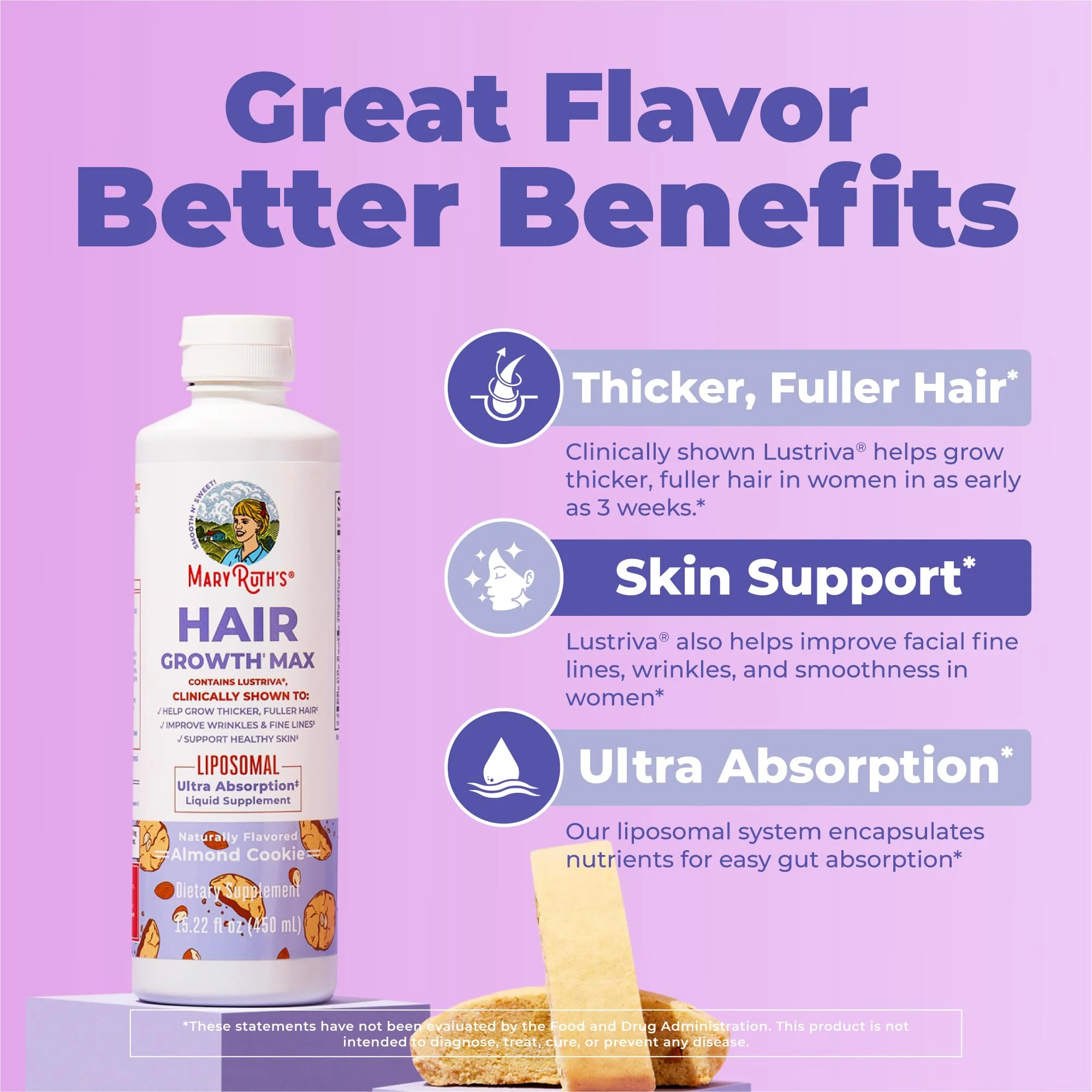 MaryRuth Organics Women's Hair Growth MAX Liposomal | with Lustriva® + Biotin 10000mcg + Pumpkin Seed Oil | Thicker Hair | Hair Care | Wrinkles, Fine Lines, Skin Care | Ages 18+ | 15.22 Fl Oz - Image 8