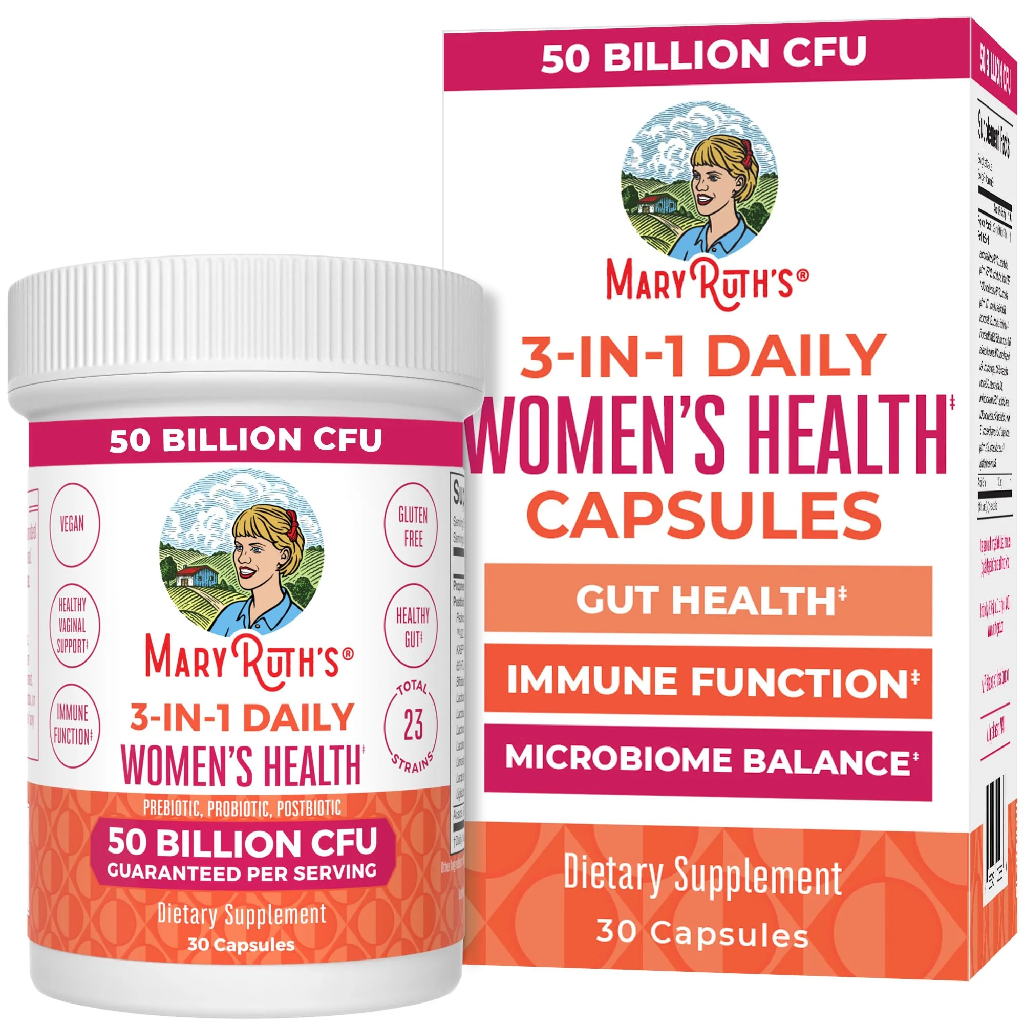MaryRuth's 3-in-1 Daily Health Probiotics for Women | Hormone Support & Gut Health Supplement for Women | Women’s Probiotic | 50 Billion CFU | Vegan | 30 ct