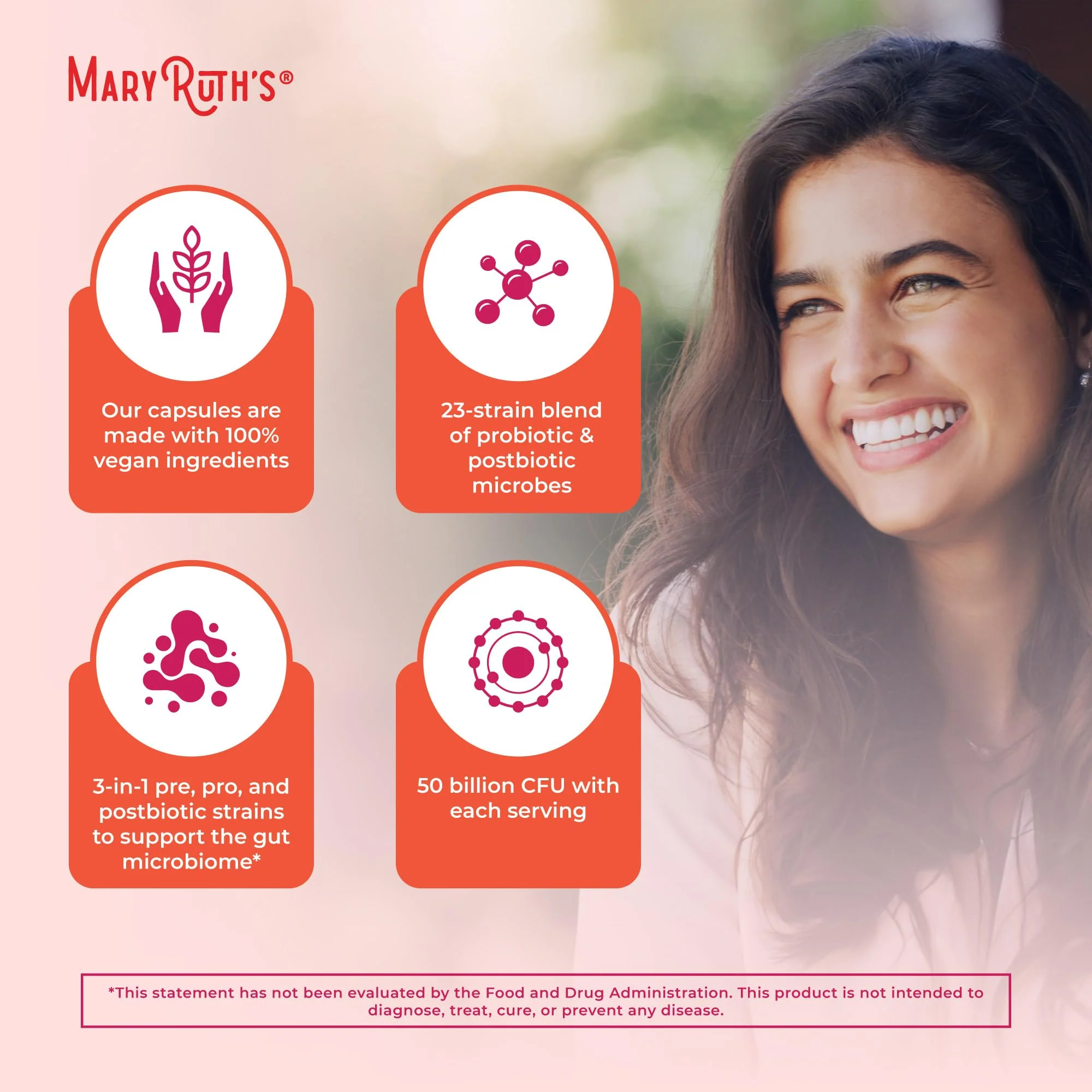MaryRuth's 3-in-1 Daily Health Probiotics for Women | Hormone Support & Gut Health Supplement for Women | Women’s Probiotic | 50 Billion CFU | Vegan | 30 ct - Image 5