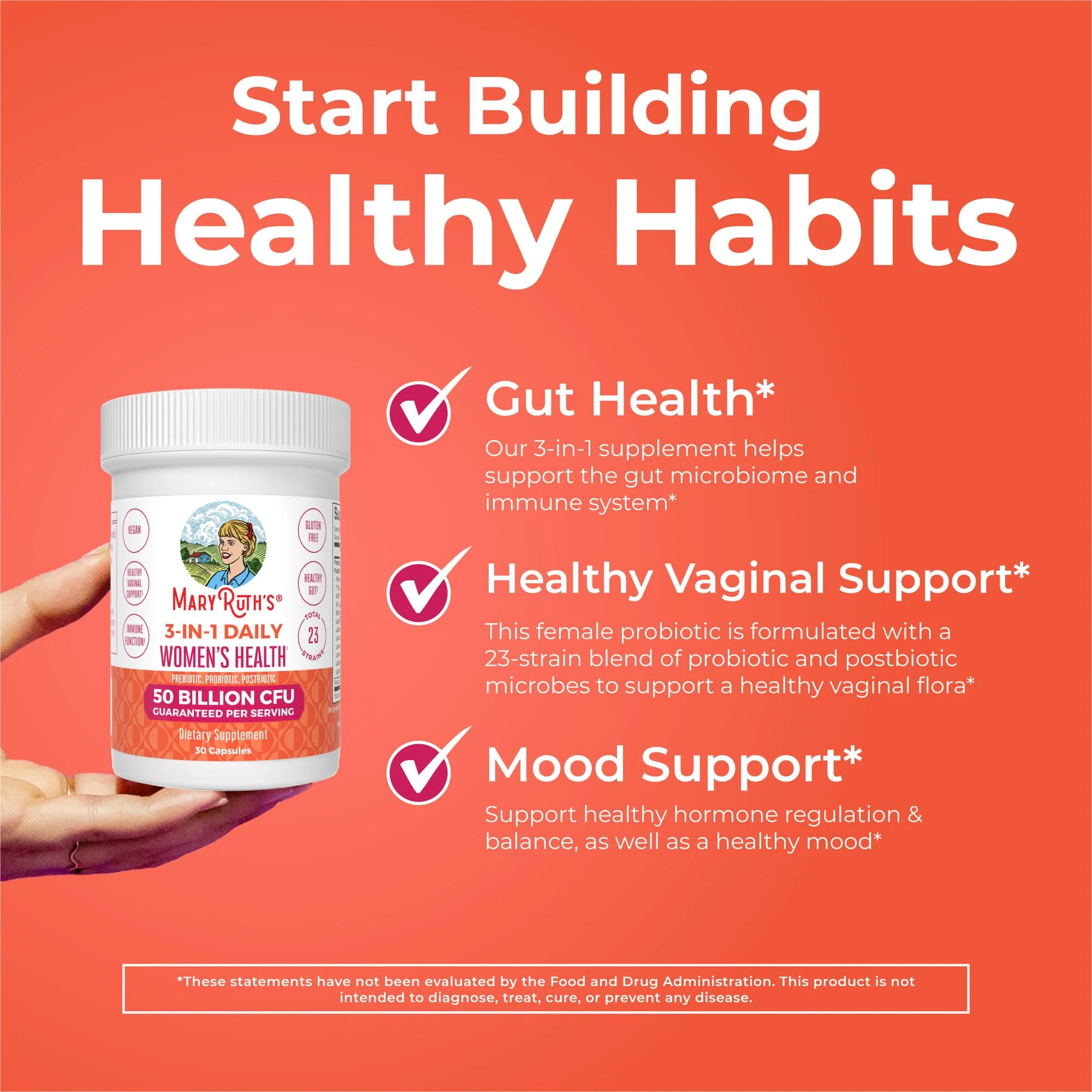 MaryRuth's 3-in-1 Daily Health Probiotics for Women | Hormone Support & Gut Health Supplement for Women | Women’s Probiotic | 50 Billion CFU | Vegan | 30 ct - Image 6