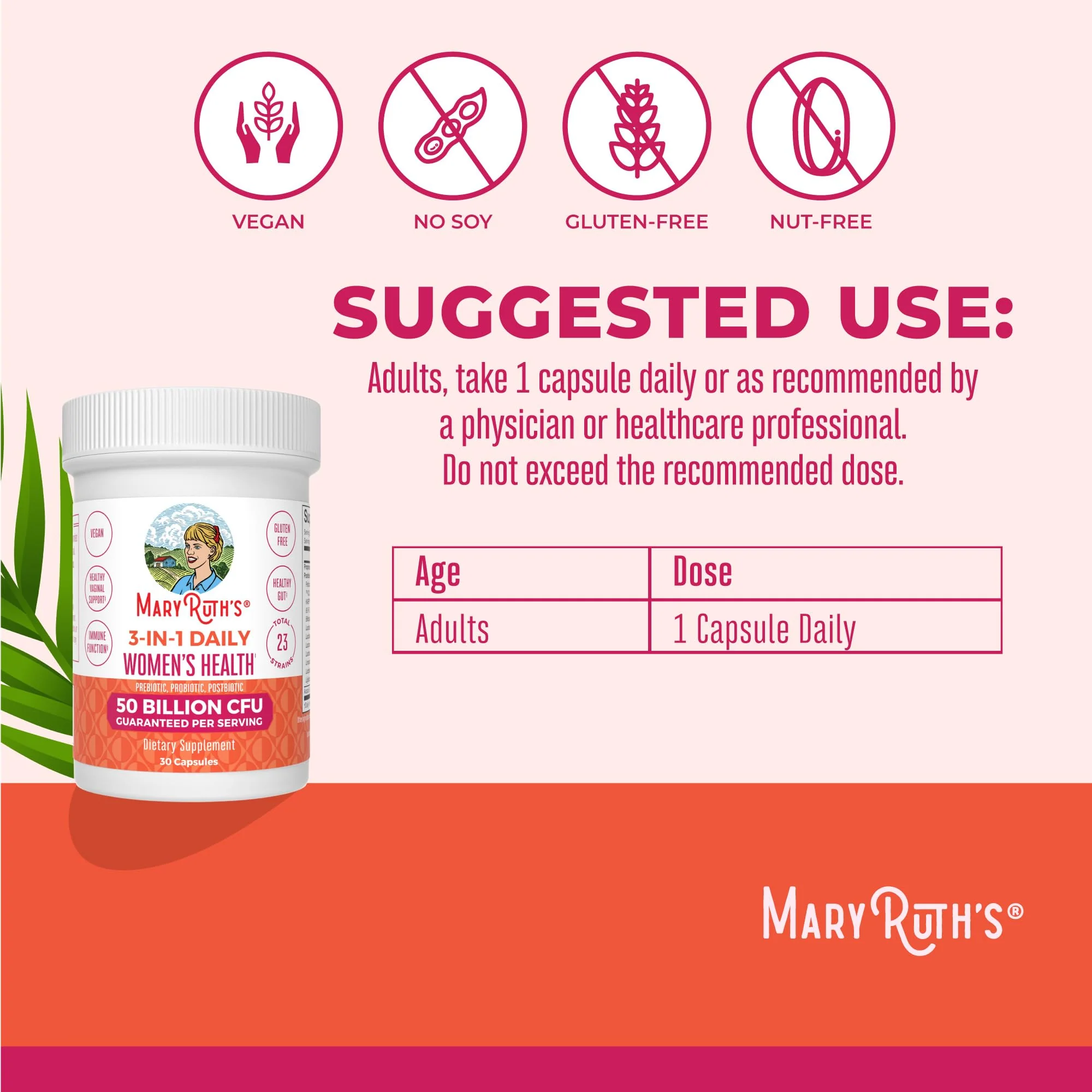 MaryRuth's 3-in-1 Daily Health Probiotics for Women | Hormone Support & Gut Health Supplement for Women | Women’s Probiotic | 50 Billion CFU | Vegan | 30 ct - Image 8