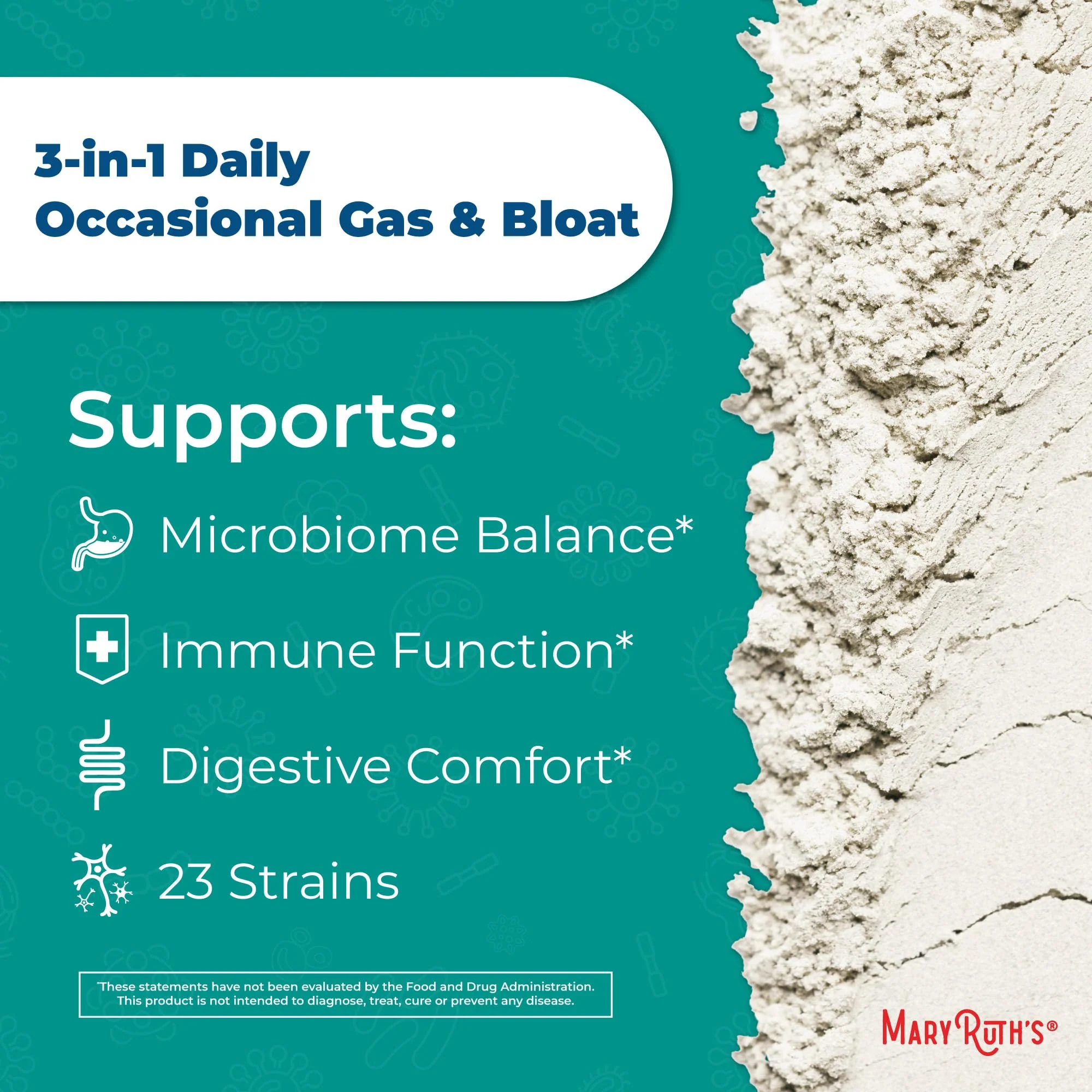 MARYRUTH'S 3-in-1 Gas & Bloat Probiotic Powder | Probiotics for Normal Digestive Function | Probiotics for Women & Men | Prebiotics & Postbiotics | 60 Billion CFU | 23 Unique Strains | 0.5 oz - Image 7