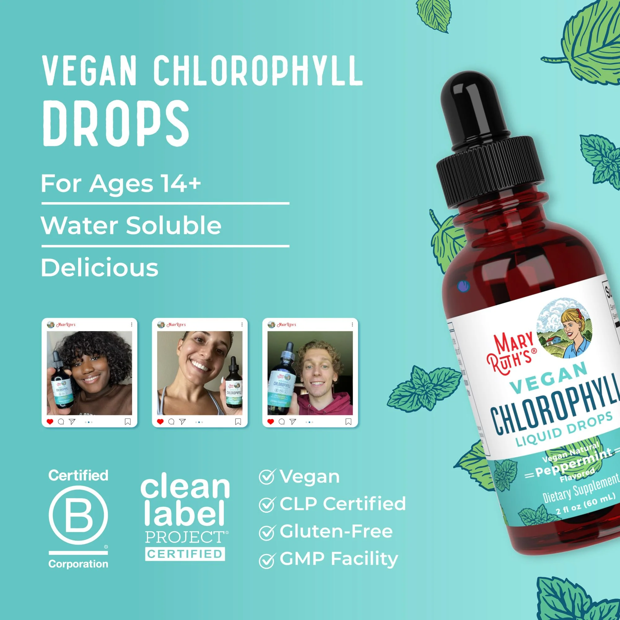 MaryRuth's Chlorophyll Liquid Drops | Clean Label Project Certified® | Vegan | Non-Diluted Liquid Chlorophyll| Mulberry Derived Supplement for Ages 14+ | Non-GMO | Delicious Minty Flavor | 2 Fl Oz - Image 3