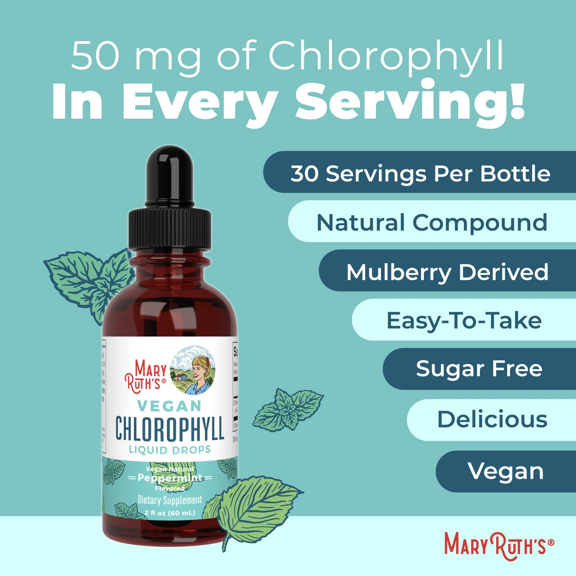 MaryRuth's Chlorophyll Liquid Drops | Clean Label Project Certified® | Vegan | Non-Diluted Liquid Chlorophyll| Mulberry Derived Supplement for Ages 14+ | Non-GMO | Delicious Minty Flavor | 2 Fl Oz - Image 4