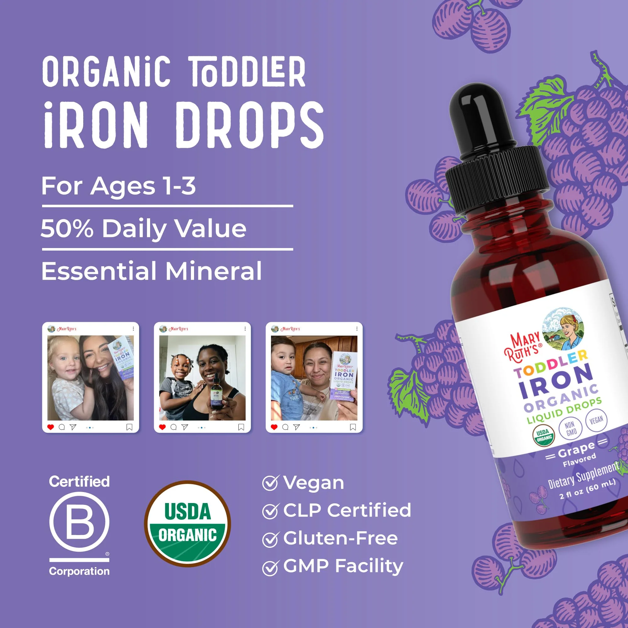 MaryRuth's Iron Supplement for Toddlers | Liquid Iron Supplement for Children Ages 1-3 | Iron Supplement for Iron Deficiency | Ferrochel | Sugar Free | Vegan | Non-GMO | Gluten Free | 2 Fl Oz - Image 3