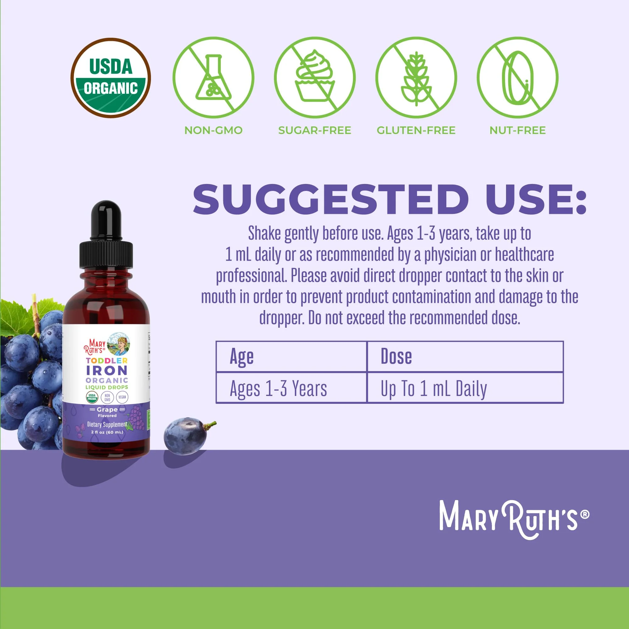 MaryRuth's Iron Supplement for Toddlers | Liquid Iron Supplement for Children Ages 1-3 | Iron Supplement for Iron Deficiency | Ferrochel | Sugar Free | Vegan | Non-GMO | Gluten Free | 2 Fl Oz - Image 8