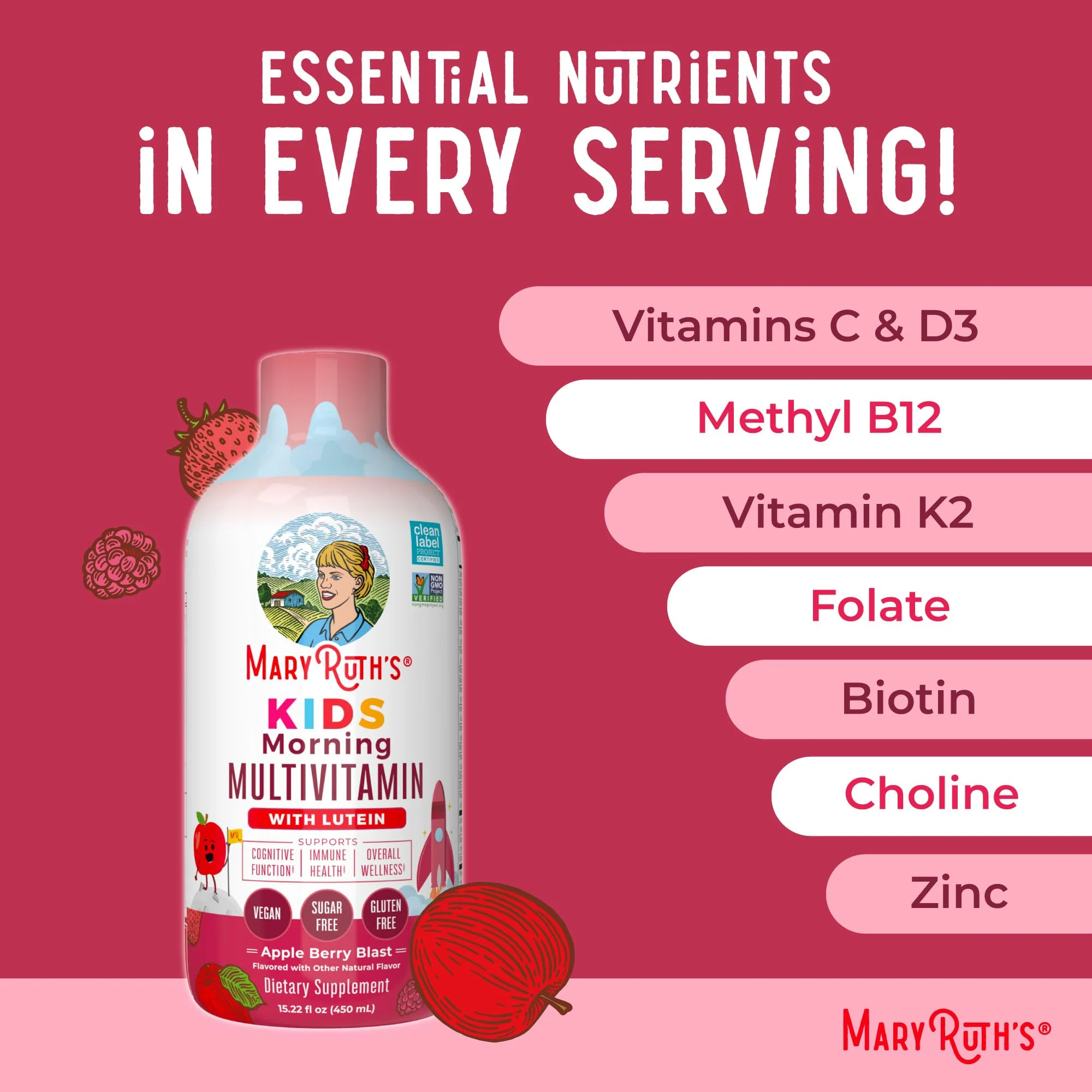 MaryRuth's Liquid Morning Multivitamin for Kids | Kids Multivitamin | Immune Support Supplement | Vitamin C | Vitamin D | Essential Nutrients | Vegan | 30-180 Servings | 15.22 fl oz - Image 4