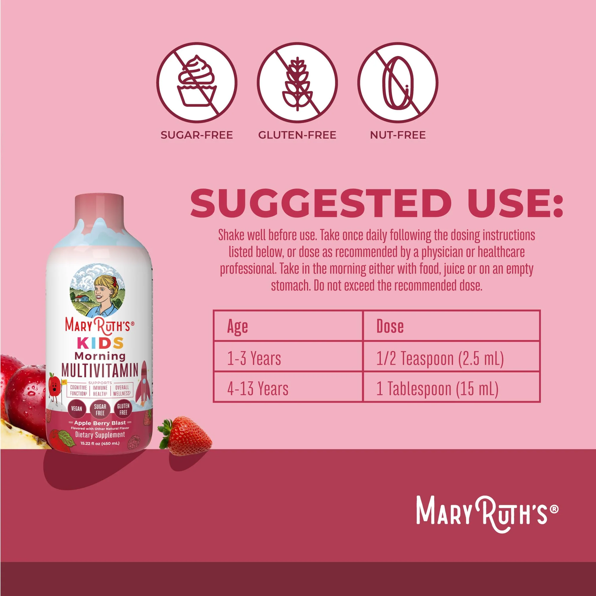 MaryRuth's Liquid Morning Multivitamin for Kids | Kids Multivitamin | Immune Support Supplement | Vitamin C | Vitamin D | Essential Nutrients | Vegan | 30-180 Servings | 15.22 fl oz - Image 8