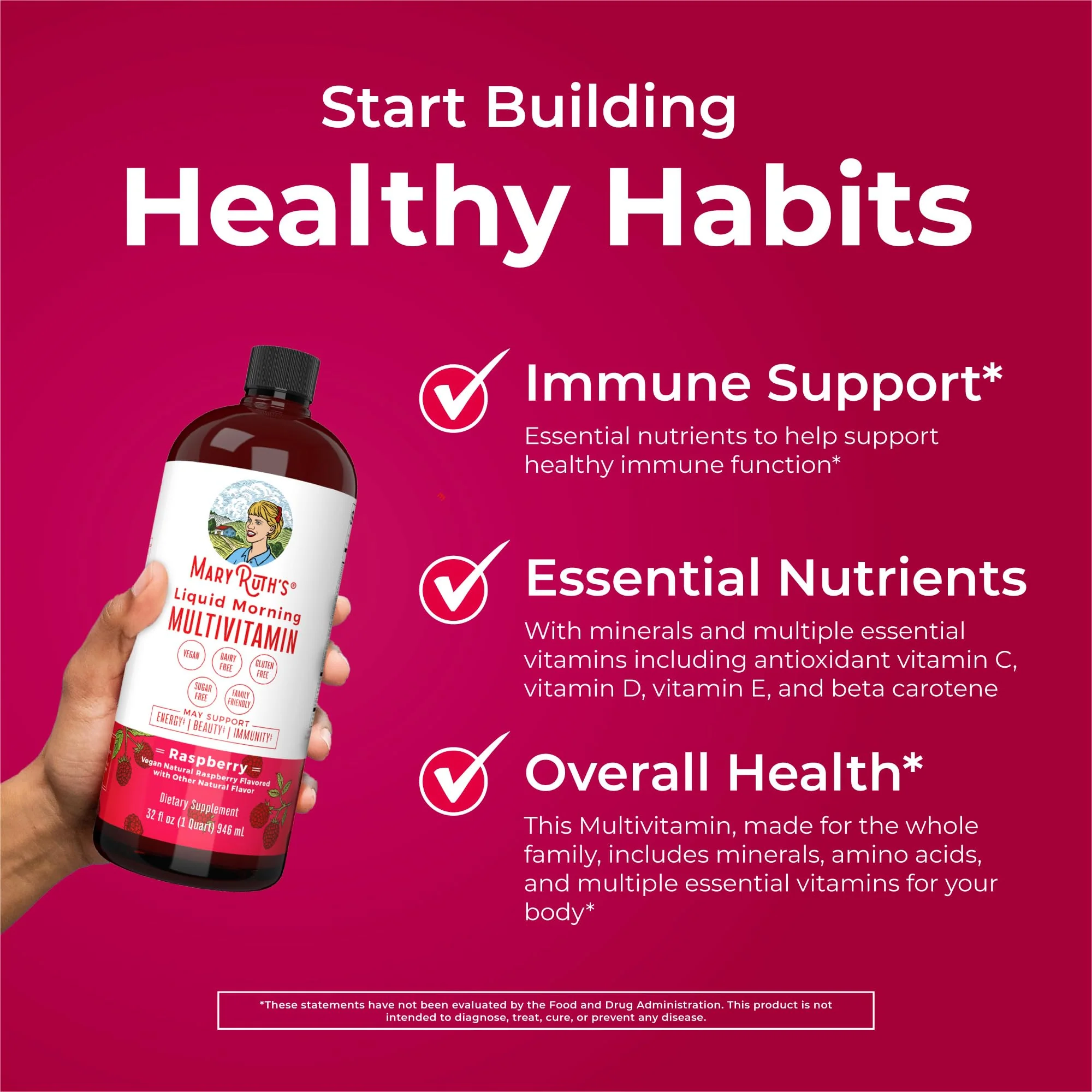 MARYRUTH'S Liquid Morning Multivitamin for Women, Men & Kids | Vitamin A C D E B6 B12 Biotin Zinc | Beauty | Vegan | Non-GMO | Gluten Free | 32 Servings - Image 6
