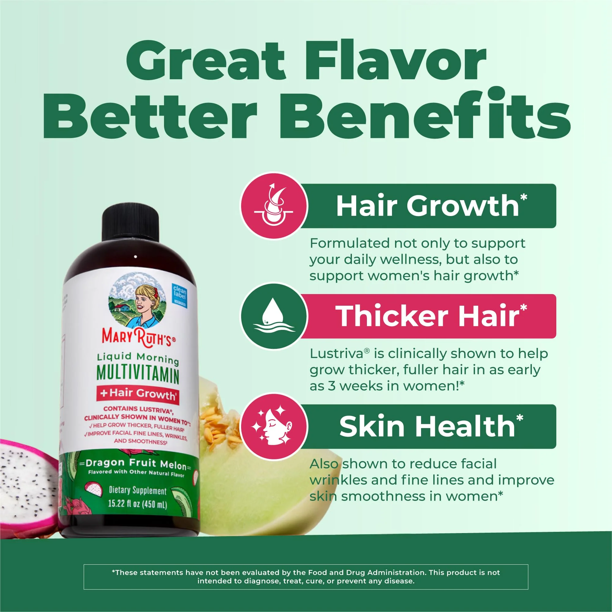 MARYRUTH'S Liquid Multivitamin + Hair Growth | Biotin 10000mcg | Lustriva Hair Growth Supplement | Clinically Tested in Women for Thicker Hair & Facial Wrinkle | Skin Care | Ages 18+ | 15.22 Fl Oz - Image 7