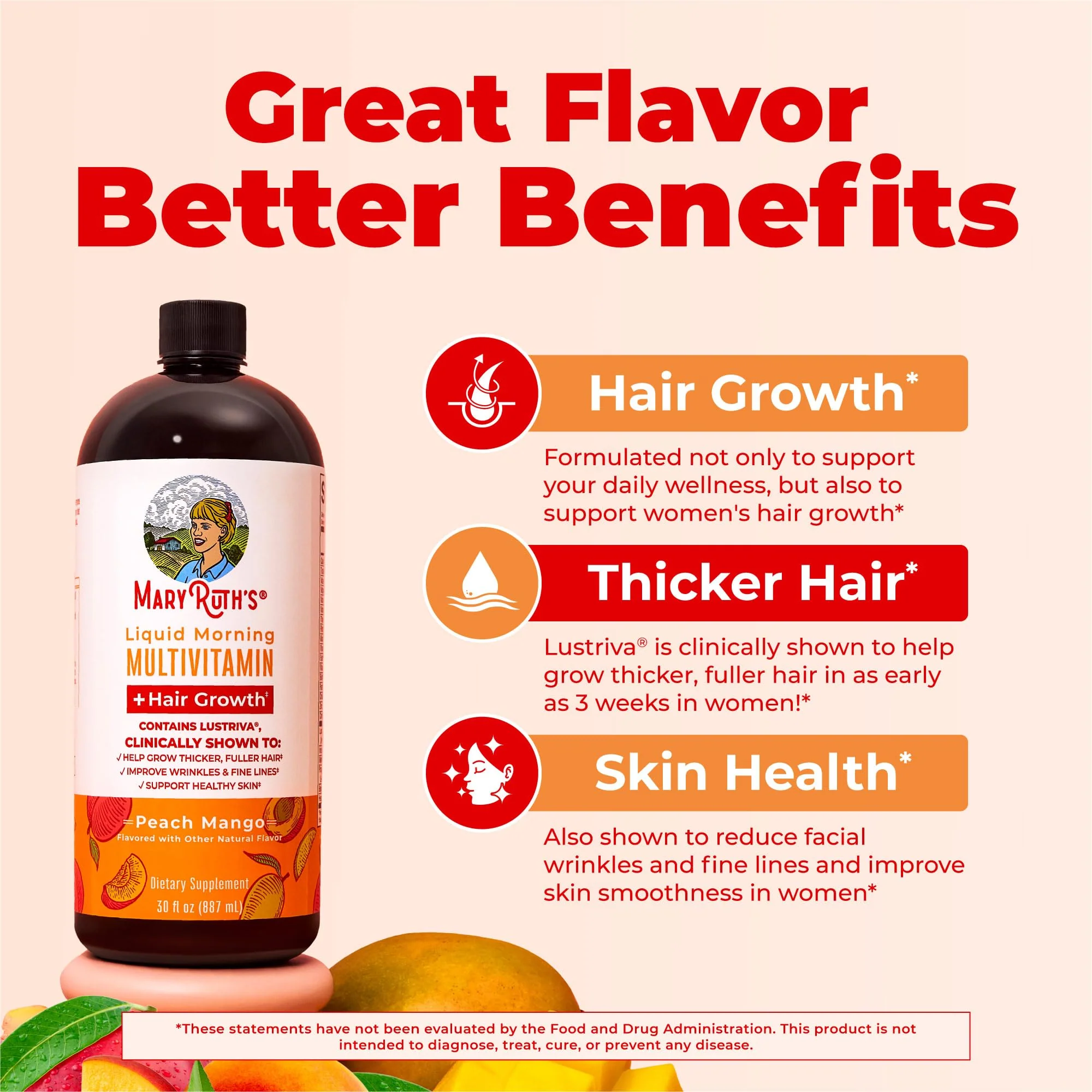 MARYRUTH'S Liquid Multivitamin+Hair Growth | Clinically Tested for Thicker Hair & Facial Wrinkles in Women | Biotin 10000mcg | Lustriva Hair Growth Supplement | Skin Care | Age 18+ | 30 Fl Oz - Image 12