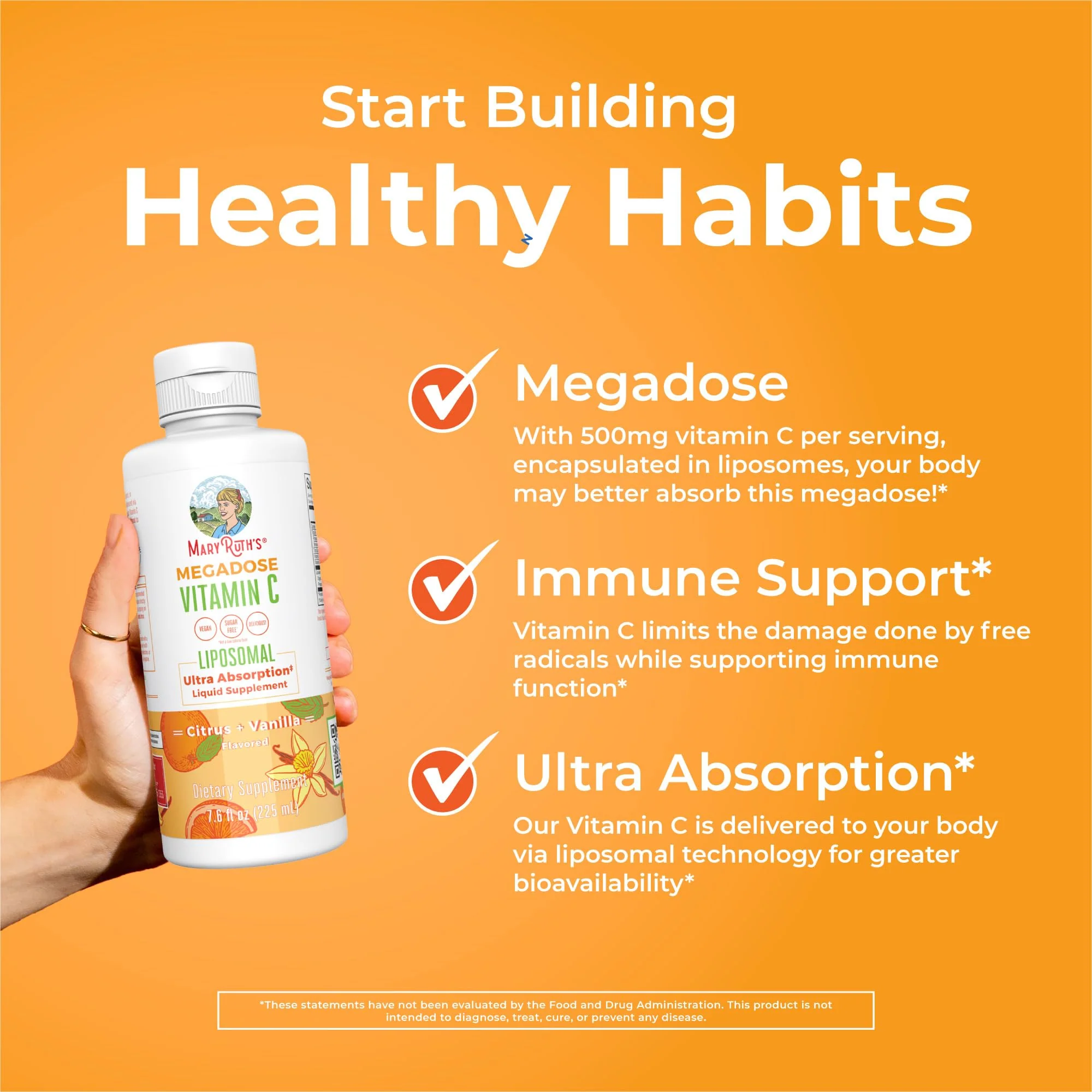 MaryRuth's Megadose Liquid Vitamin C Liposomal | 500 mg Per Serving | Ultra Absorption | Immunity | Antioxidant Support | Collagen Formation | Vegan | Gluten Free | Sugar Free | 7.6 Oz | 30 Servings - Image 6
