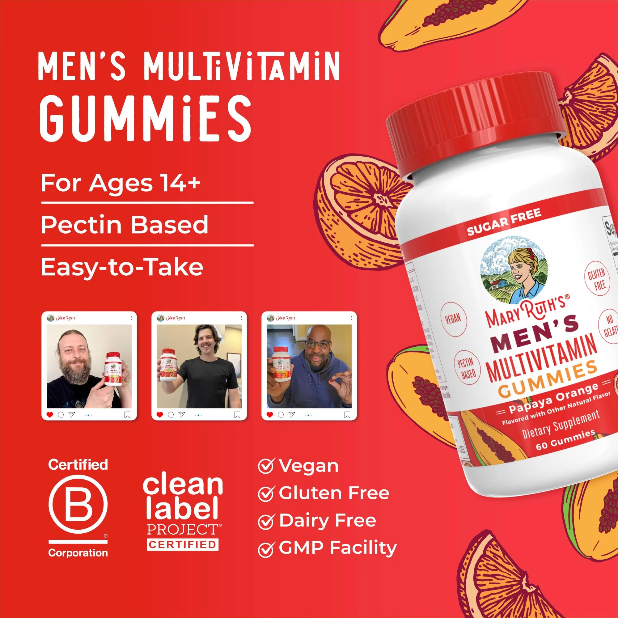 MaryRuth's Multivitamin Gummies for Men | Vitamin A, C, D, E, B6, B12, Biotin, Zinc | Energy Metabolism | Immunity | Bone Health | Cellular Health | Vegan | Non-GMO | Gluten & Sugar Free | 60 Count - Image 3