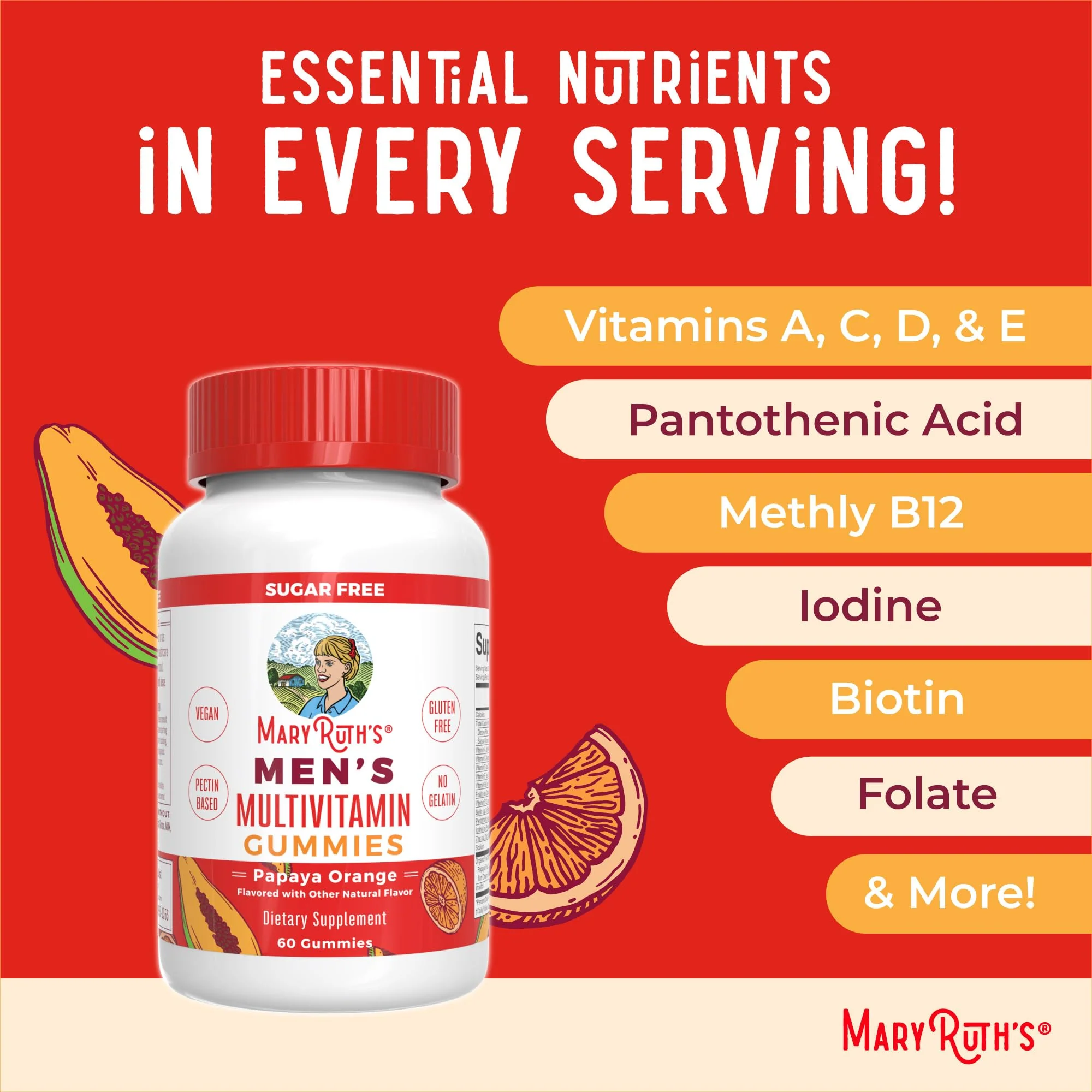 MaryRuth's Multivitamin Gummies for Men | Vitamin A, C, D, E, B6, B12, Biotin, Zinc | Energy Metabolism | Immunity | Bone Health | Cellular Health | Vegan | Non-GMO | Gluten & Sugar Free | 60 Count - Image 4