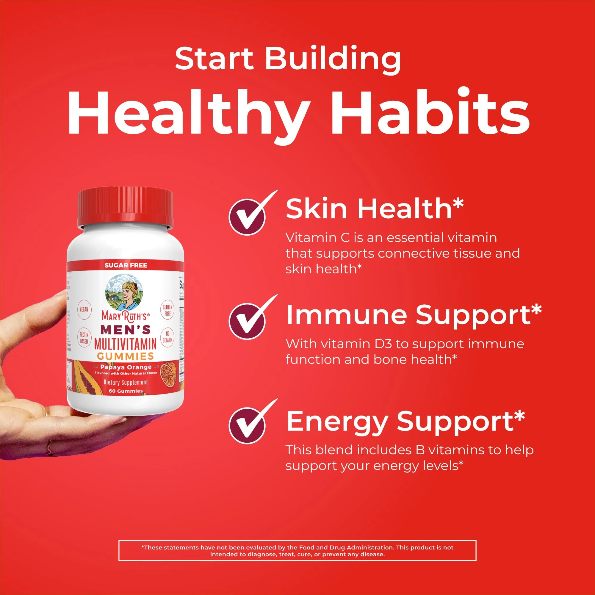 MaryRuth's Multivitamin Gummies for Men | Vitamin A, C, D, E, B6, B12, Biotin, Zinc | Energy Metabolism | Immunity | Bone Health | Cellular Health | Vegan | Non-GMO | Gluten & Sugar Free | 60 Count - Image 6
