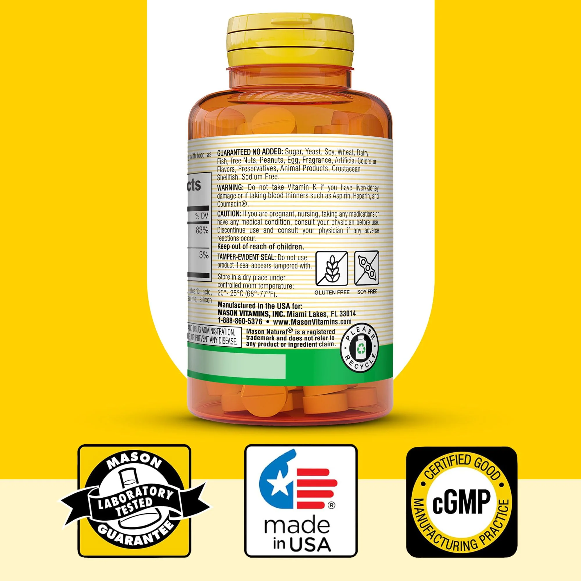 MASON NATURAL Vitamin K2 100 mcg with Calcium, Supports Bone, Heart & Muscle Health, 100 Tablets - Image 3