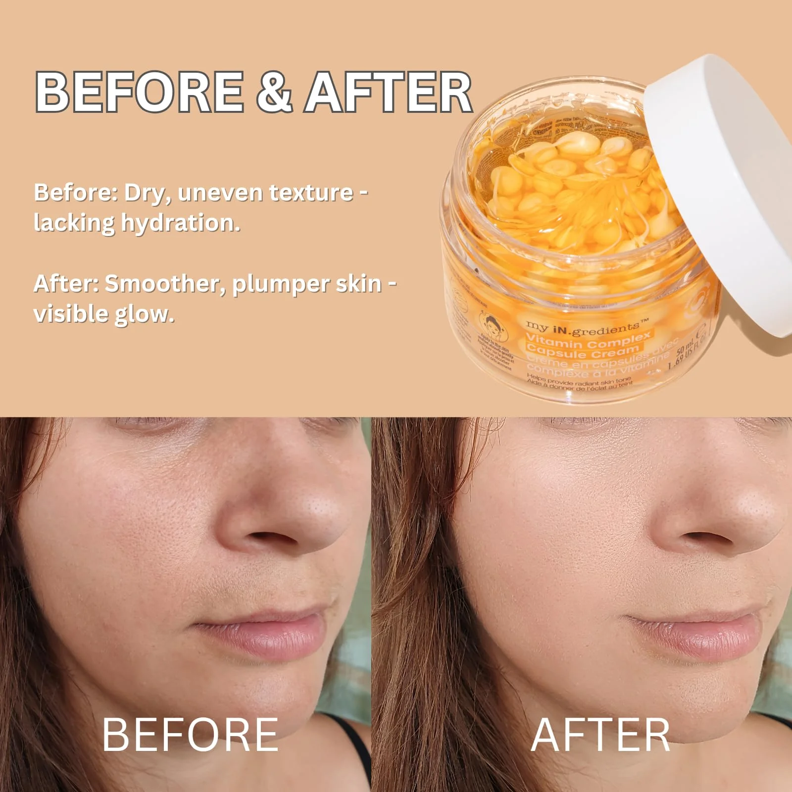 masque BAR My Ingredients Vitamin C Capsule Face Moisturizer, 3d Capsule Cream with Shea Butter, Niacinamide, Boba Vitamin C cream, Capsules for wrinkles, Korean Skin Care, 50ml - Image 3