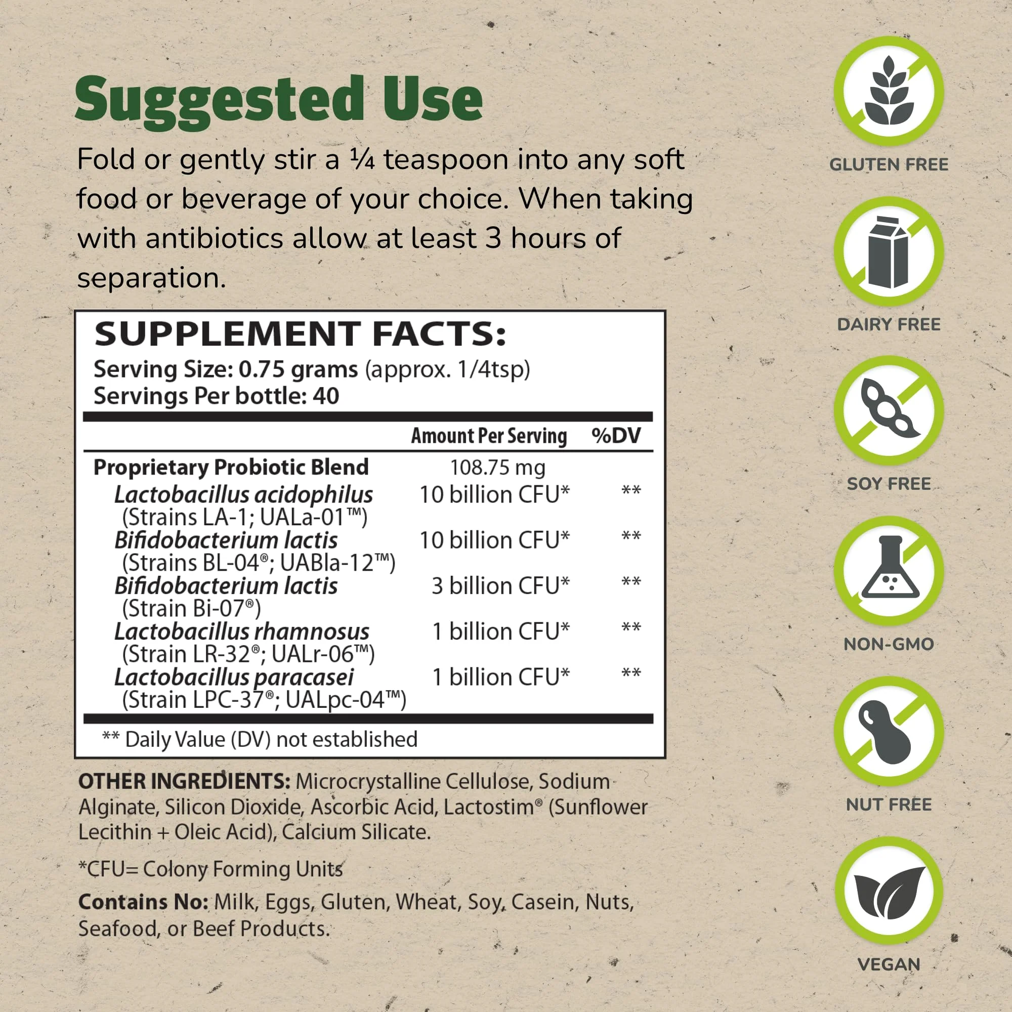 Master Supplements Granular Theralac - 1.05 oz - Multi-Strain Probiotic Powder for Optimal Gut Health - Great for Kids - Vegan, Gluten Free - 40 Servings - Image 2