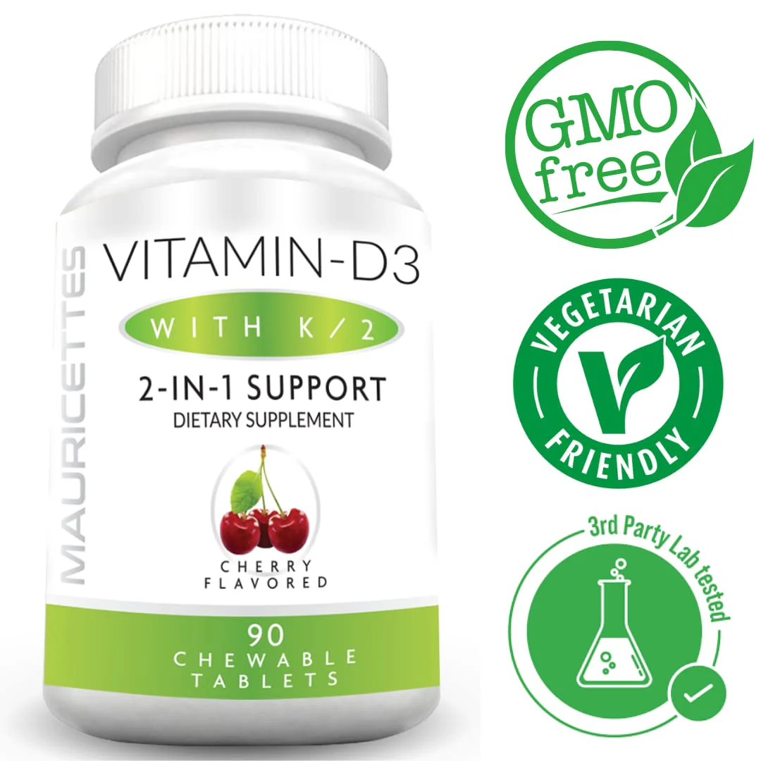 Mauricettes Chewable Vitamin D3 with K2 – 2-in-1 Bone & Heart Health Support – Immune Booster – Natural Cherry Flavor – 90 Tablets for Adults & Kids - Image 5