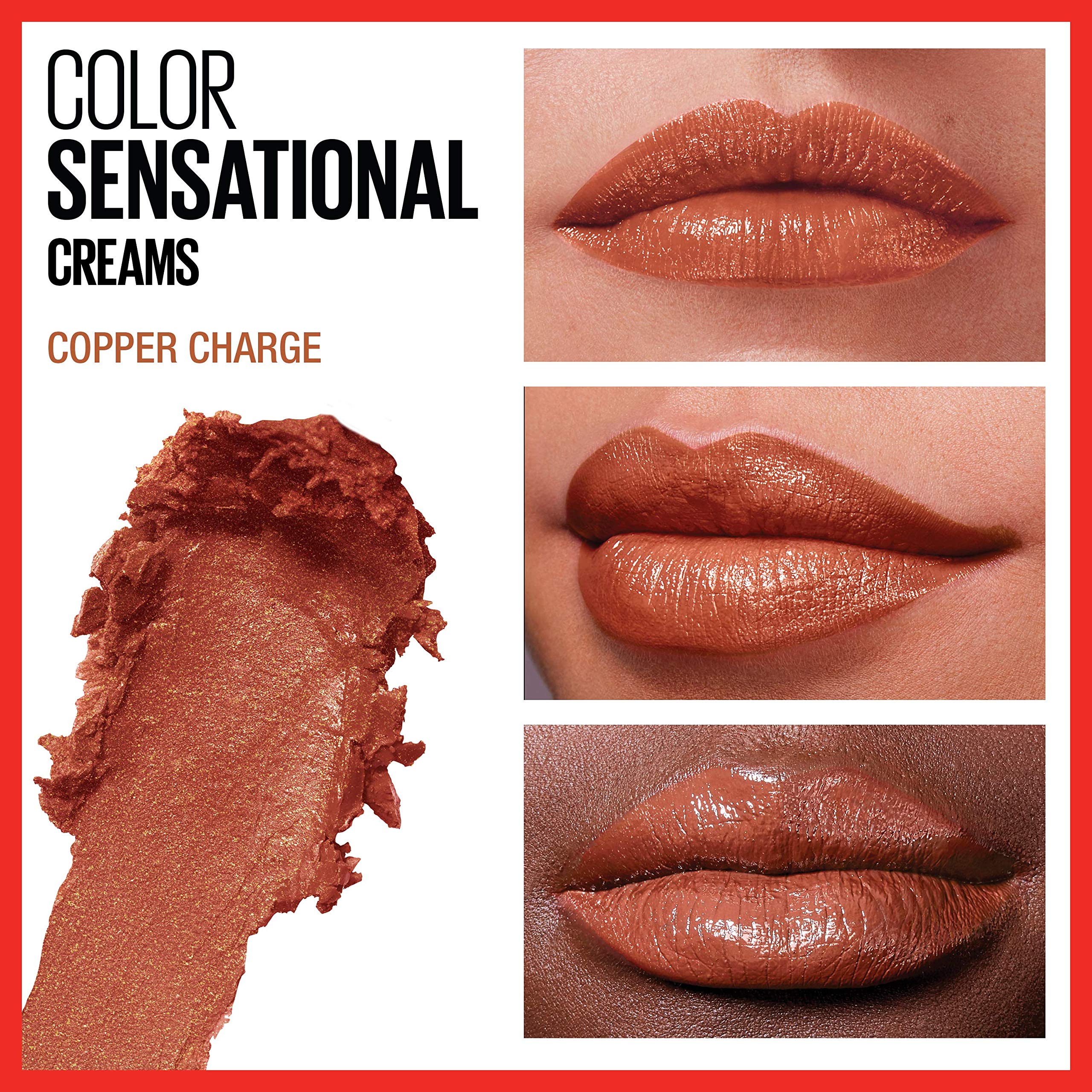 Maybelline Color Sensational Lipstick, Lip Makeup, Cream Finish, Hydrating Lipstick, Nude, Pink, Red, Plum Lip Color, Copper Charge, 0.15 oz; (Packaging May Vary) - Image 7