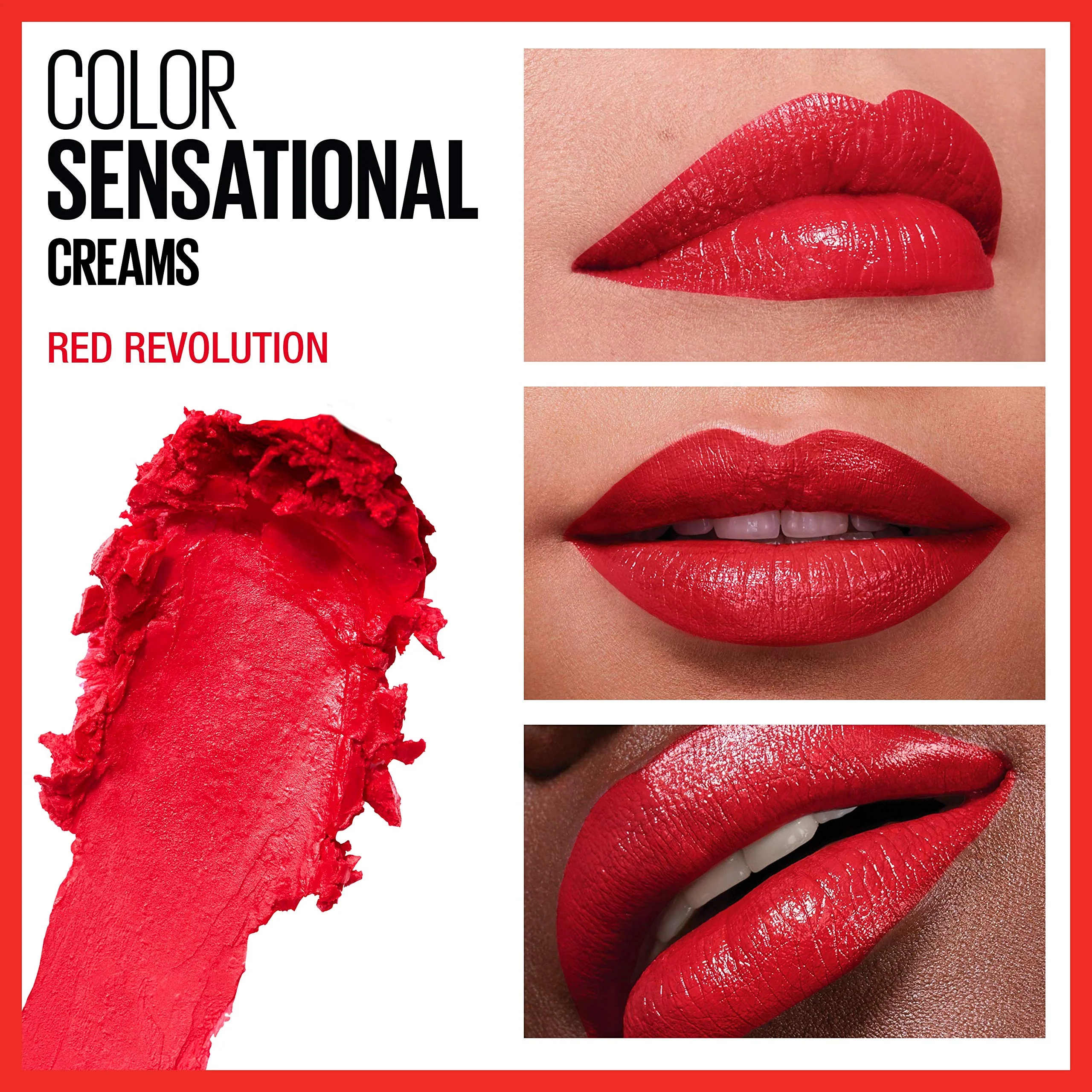 Maybelline Color Sensational Lipstick, Lip Makeup, Cream Finish, Hydrating Lipstick, Nude, Pink, Red, Plum Lip Color, Red Revolution, 0.15 oz; (Packaging May Vary) - Image 7